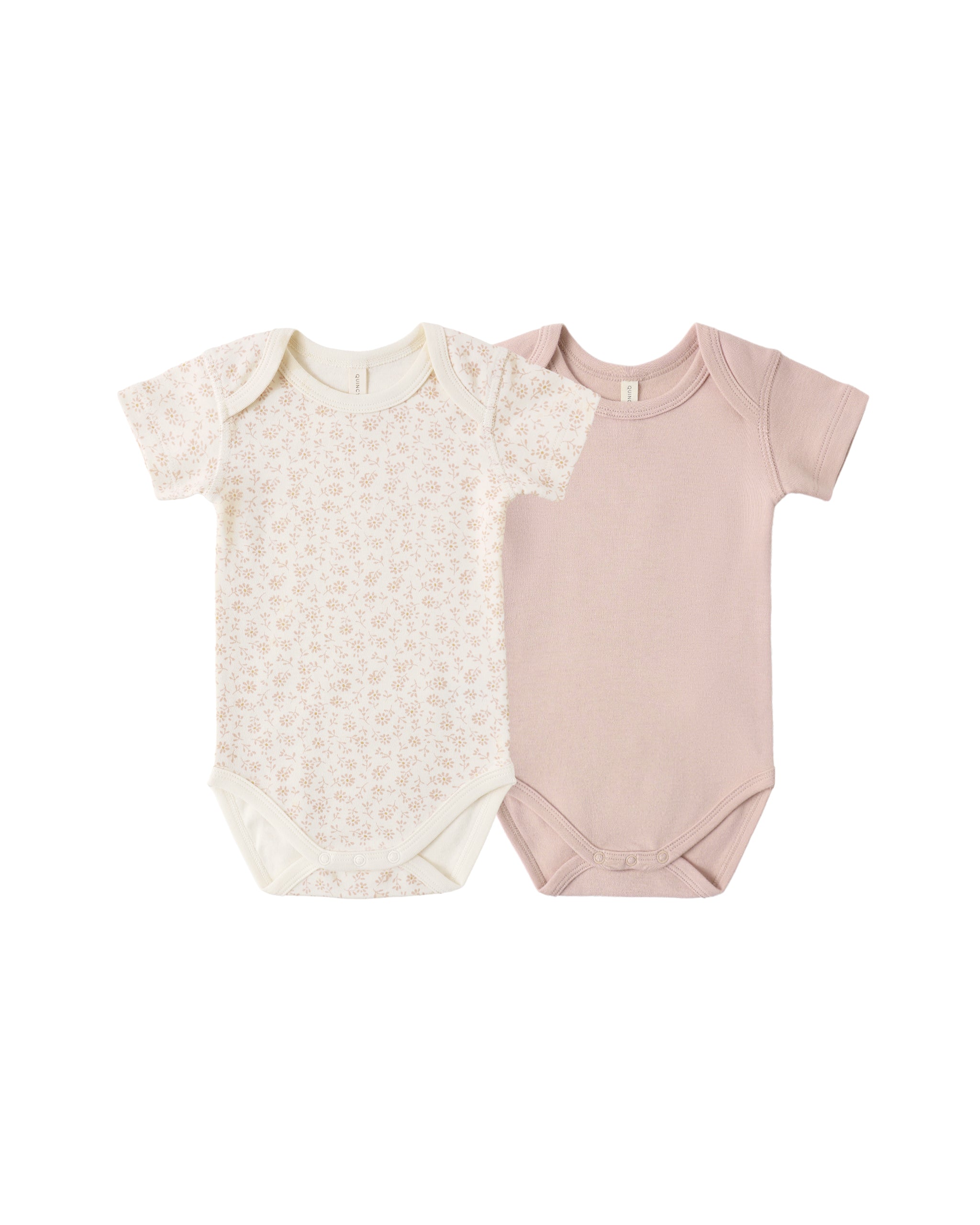 Quincy Mae Short Sleeve Bodysuit Pack - Ditsy, Blush