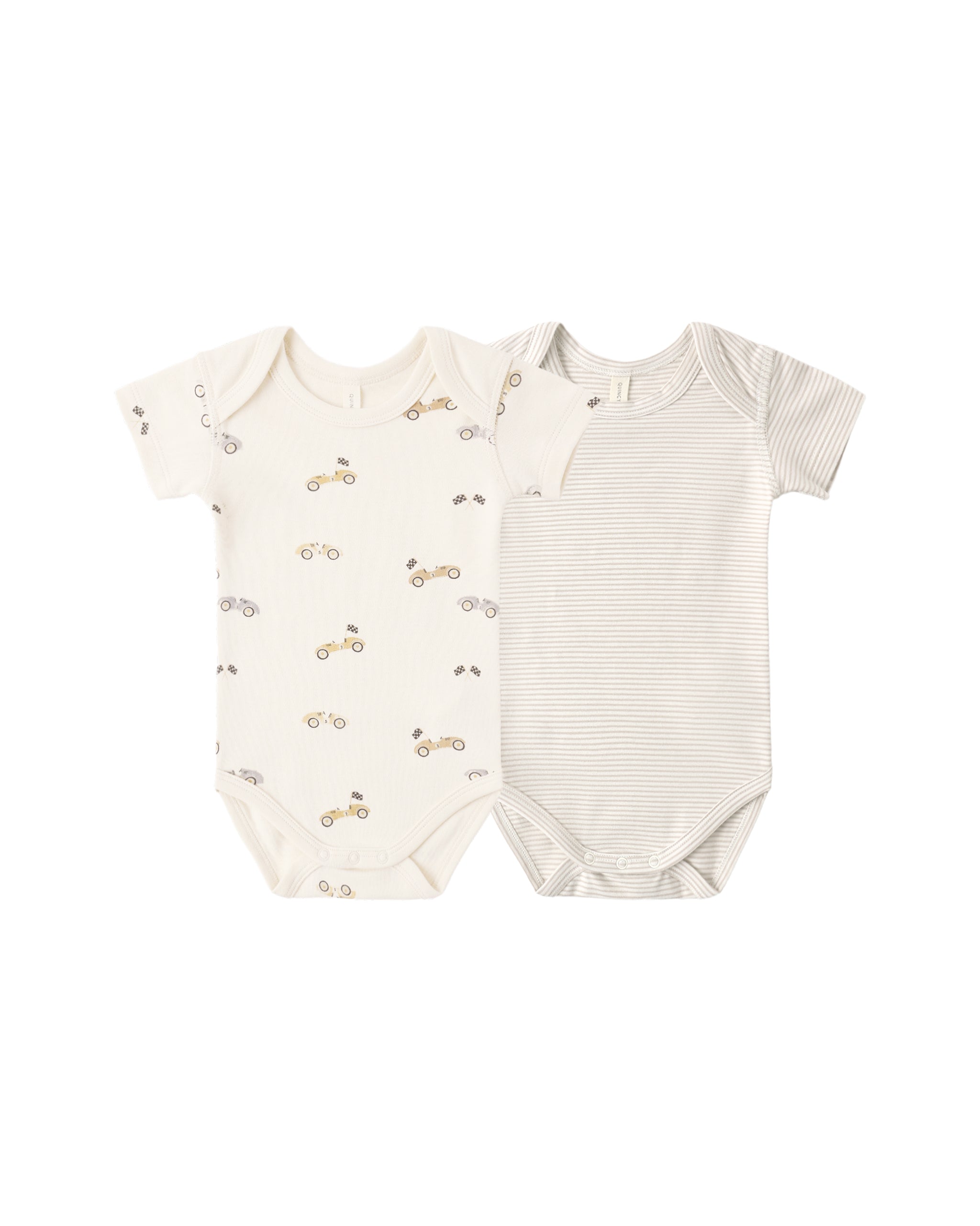 Quincy Mae Short Sleeve Bodysuit Pack - Race Car, Oat Micro Stripe