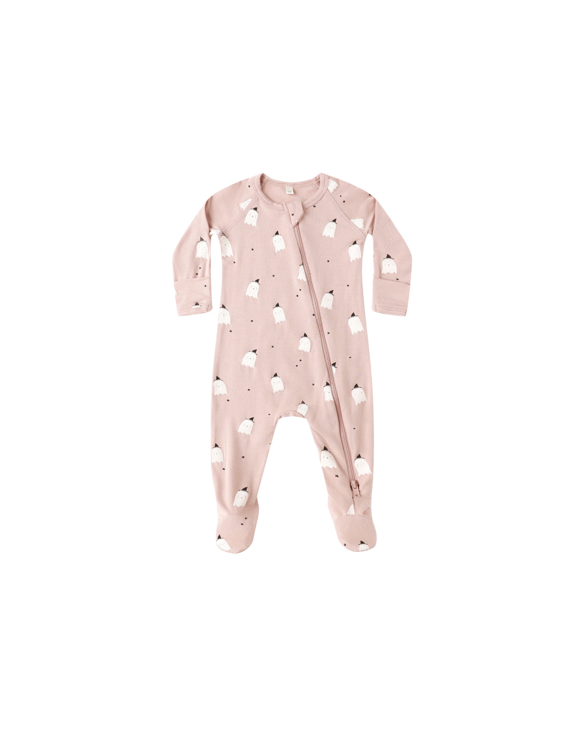 Quincy Mae Bamboo Zip Footie - Pink Ghosts
