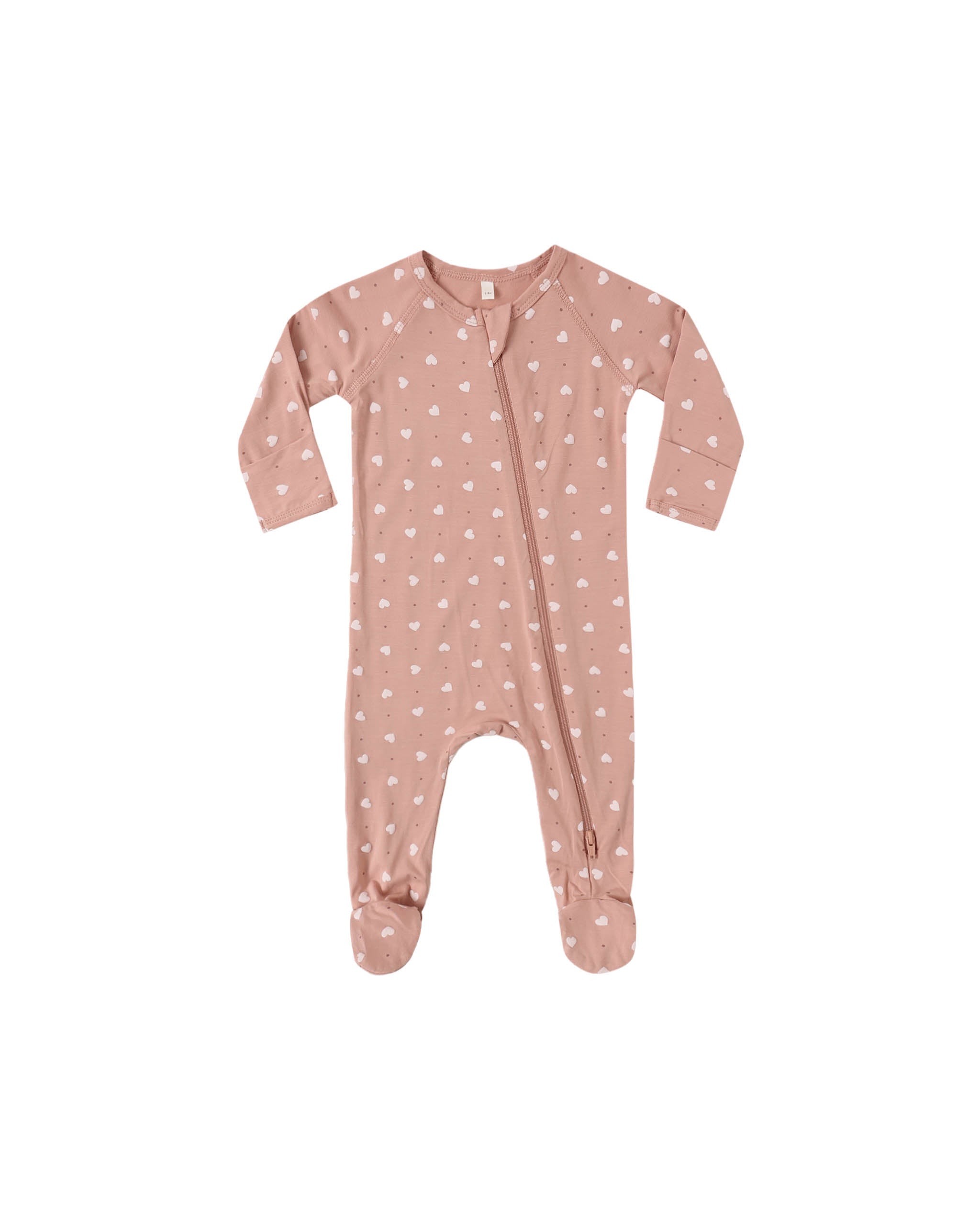 Quincy Mae Bamboo Footie - Pink Hearts