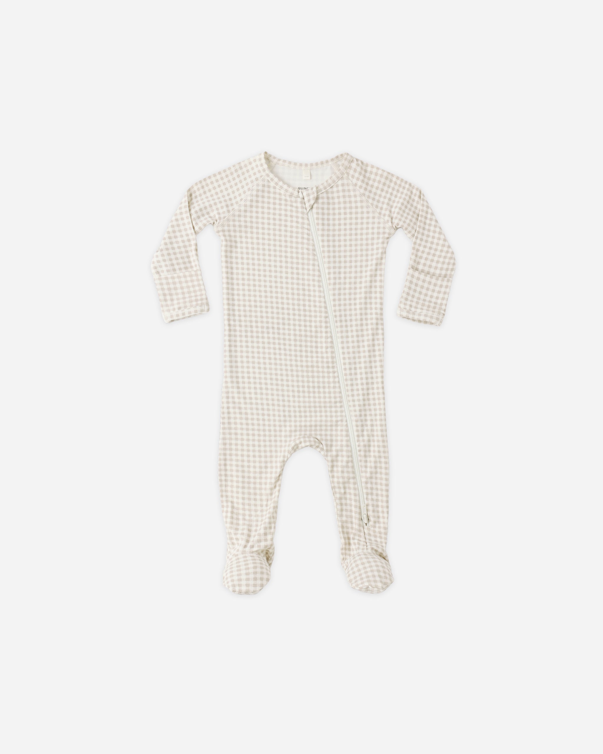 Quincy Mae Bamboo Zip Footie - Oat Gingham