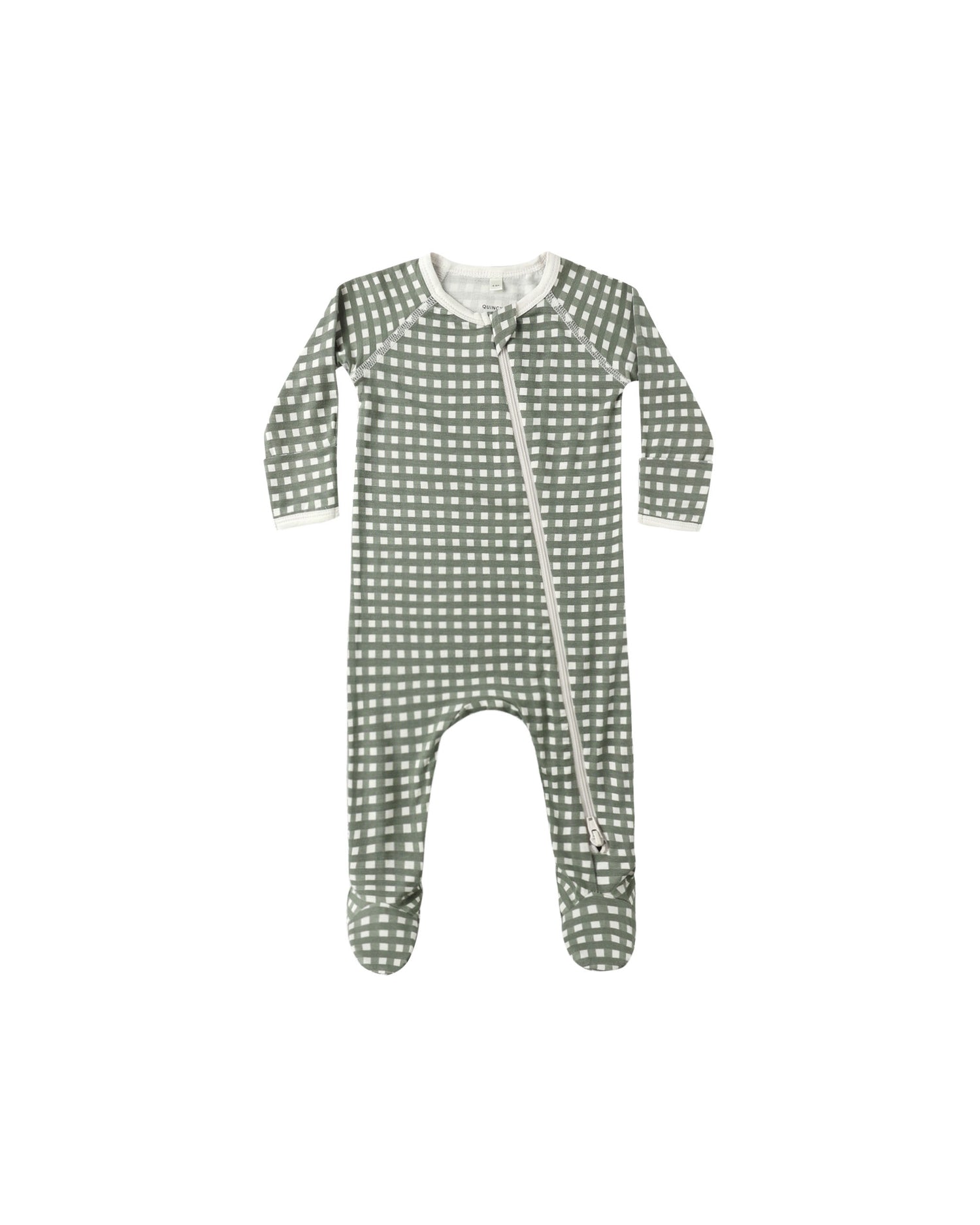 Quincy Mae Bamboo Zip Footie - Forest Check