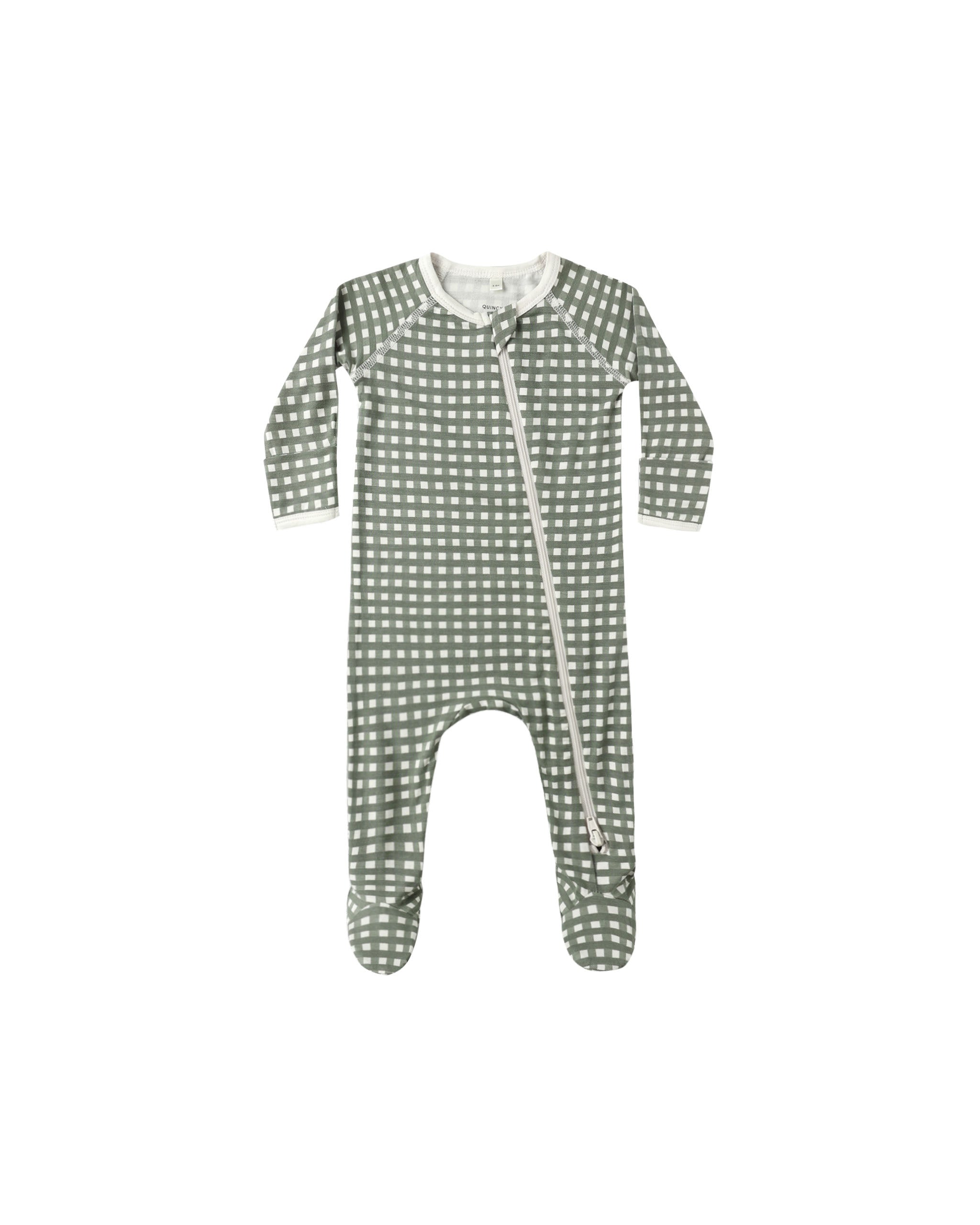 Quincy Mae Bamboo Zip Footie - Forest Check