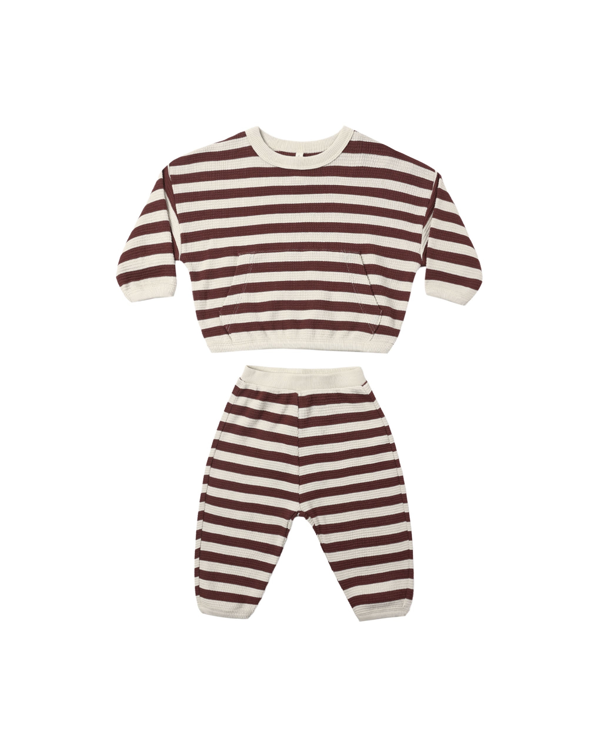 Quincy Mae Waffle Slouch Set - Black Cherry Stripe