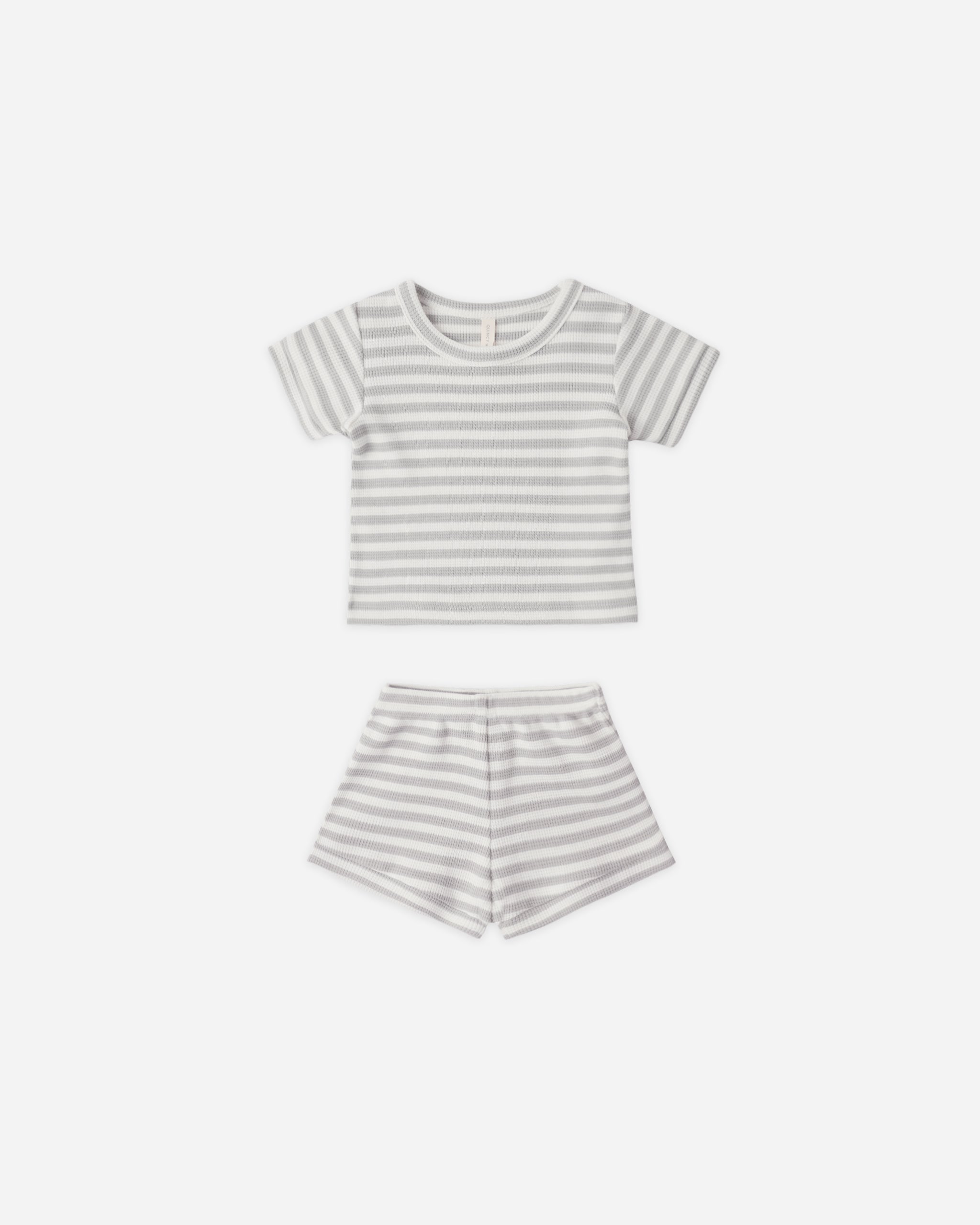 Quincy Mae Waffle Shortie Set - Sage Stripe