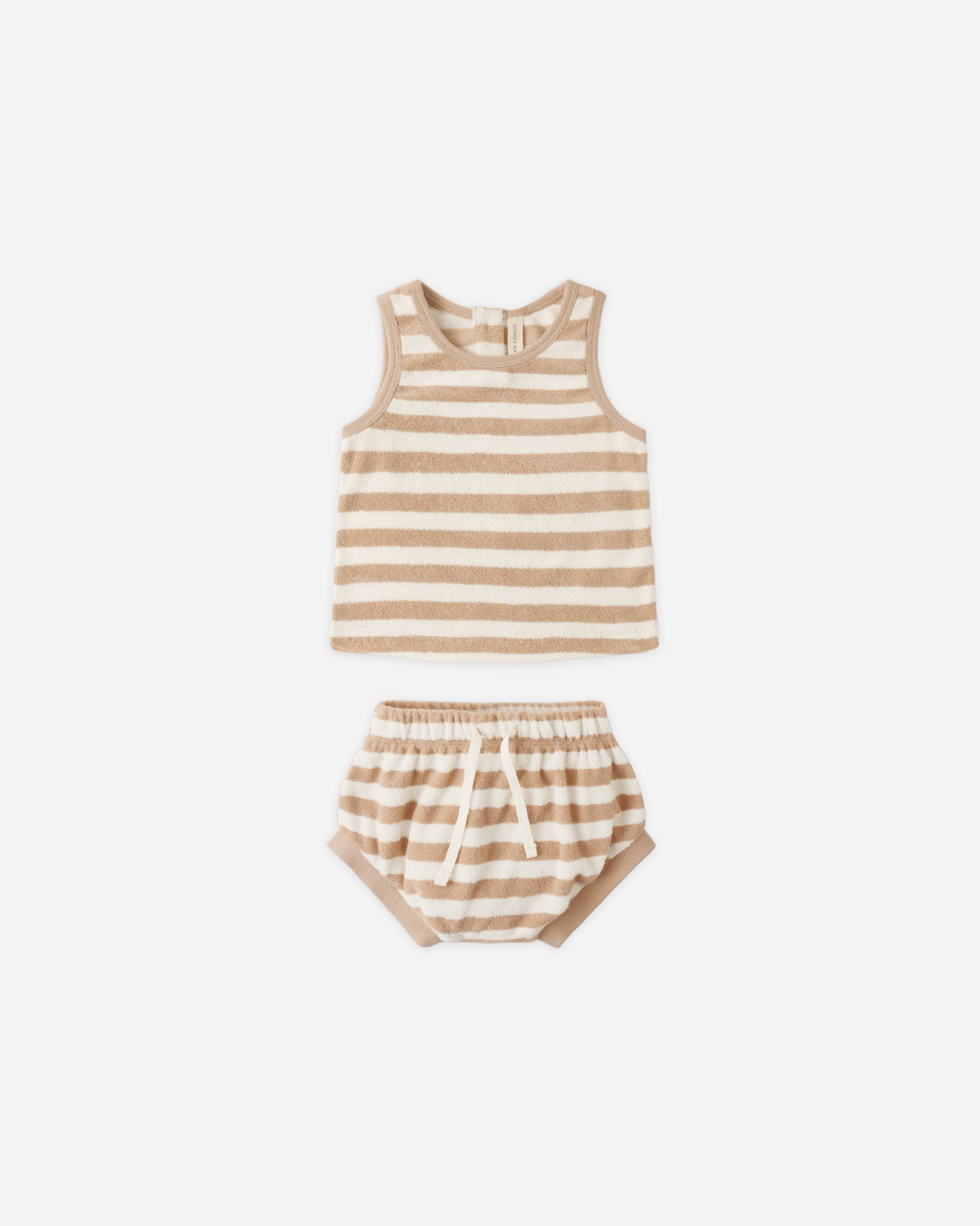 Quincy Mae Terry Tank + Short Set - Latte Stripe