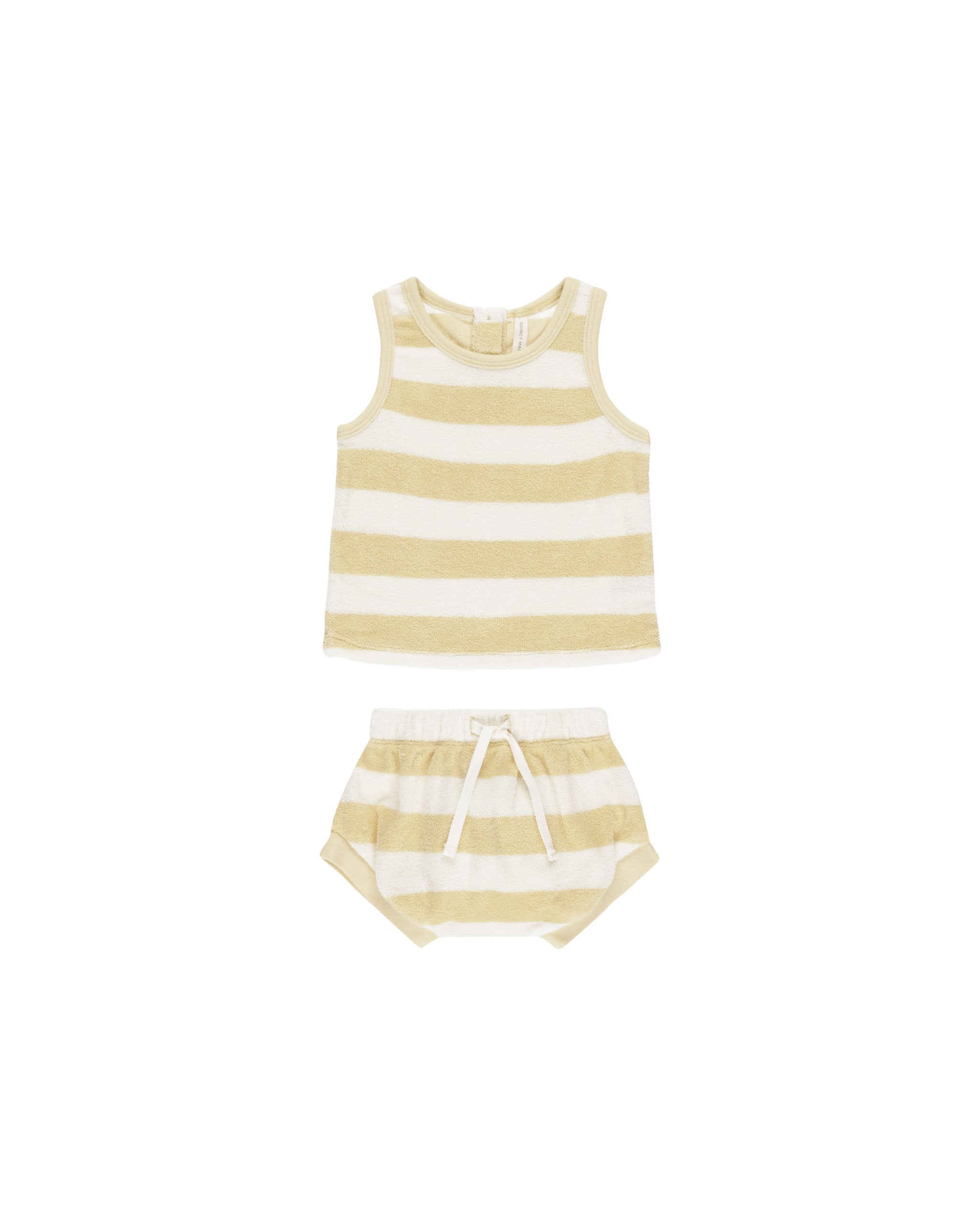 Quincy Mae Terry Tank + Short Set - Yellow Stripe