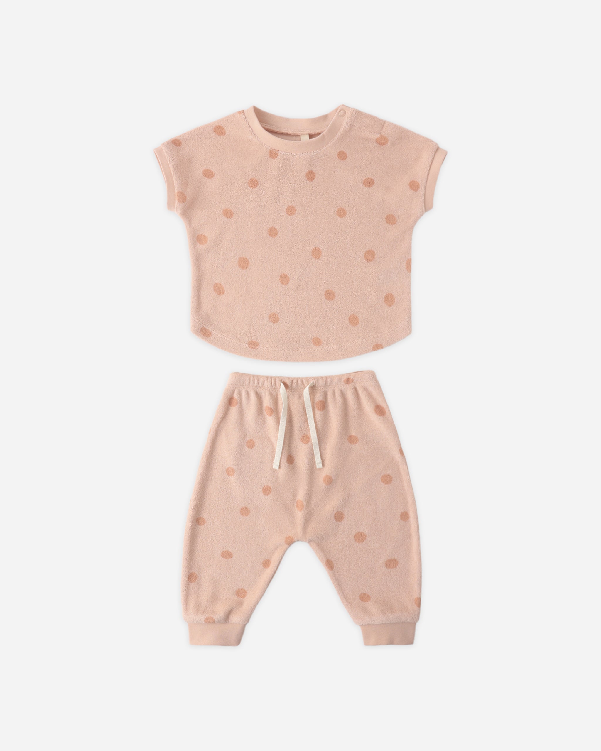Quincy Mae Terry Tee + Pant Set - Polka Dot