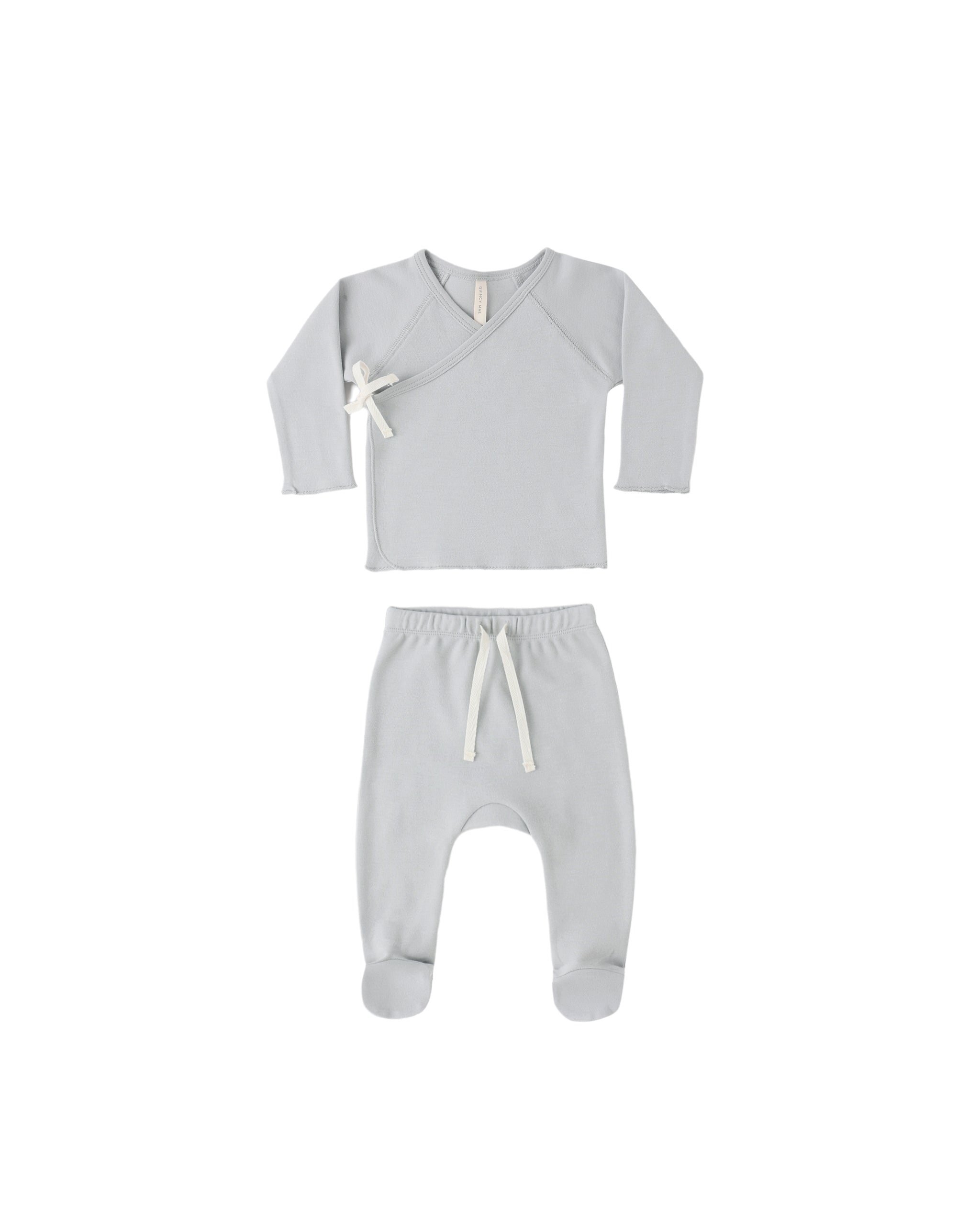 Quincy Mae Wrap Top + Footed Pant Set - Sky