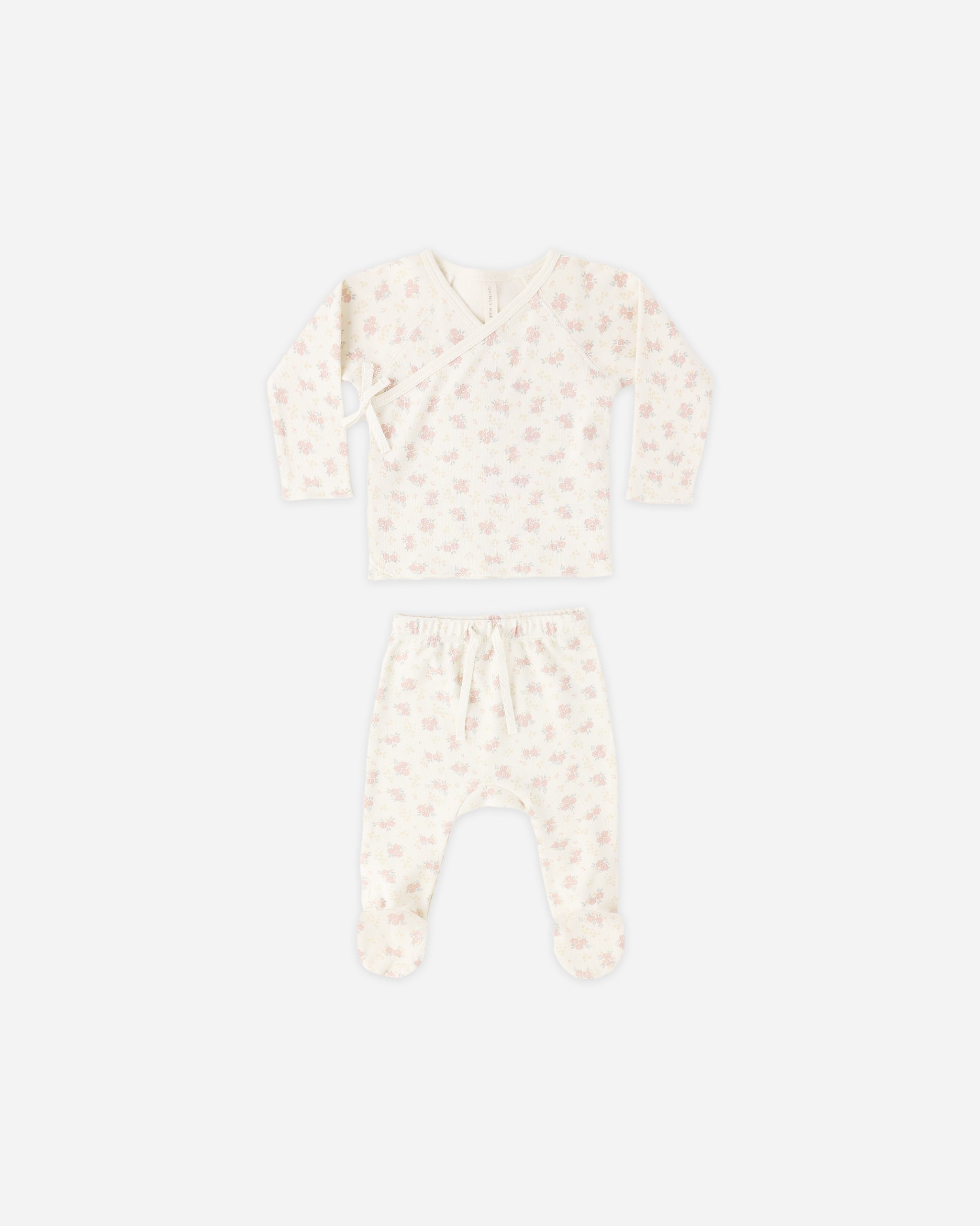 Quincy Mae Wrap Top + Footed Pant Set - Flower Field