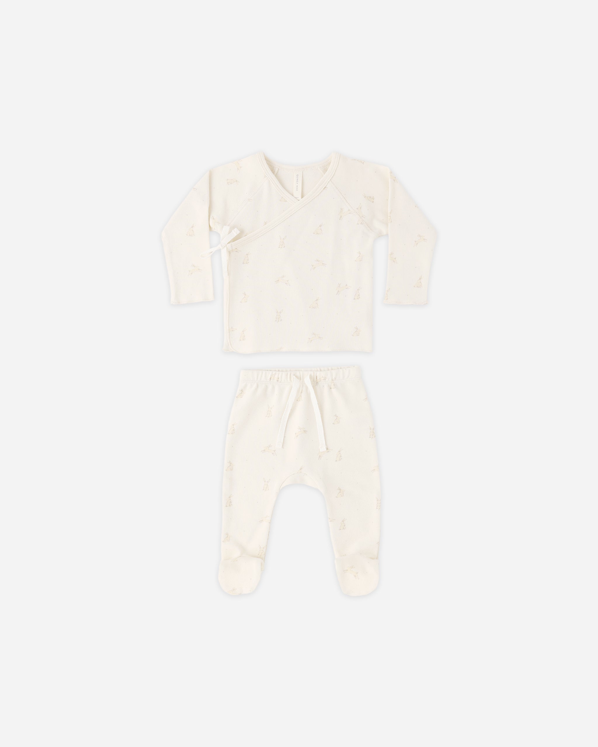 Quincy Mae Wrap Top + Footed Pant Set - Bunnies