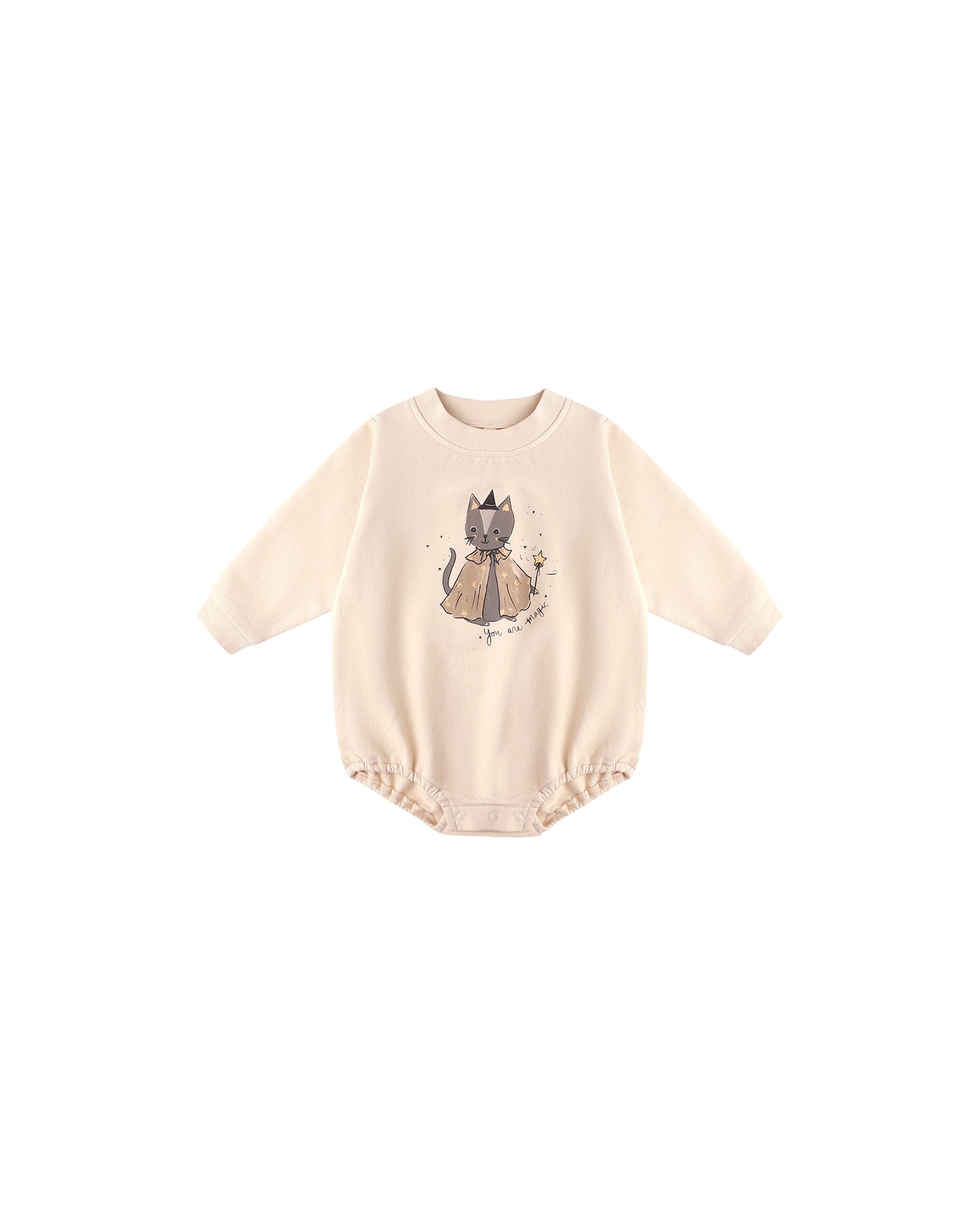 Quincy Mae Crewneck Bubble Romper - Magic Cat