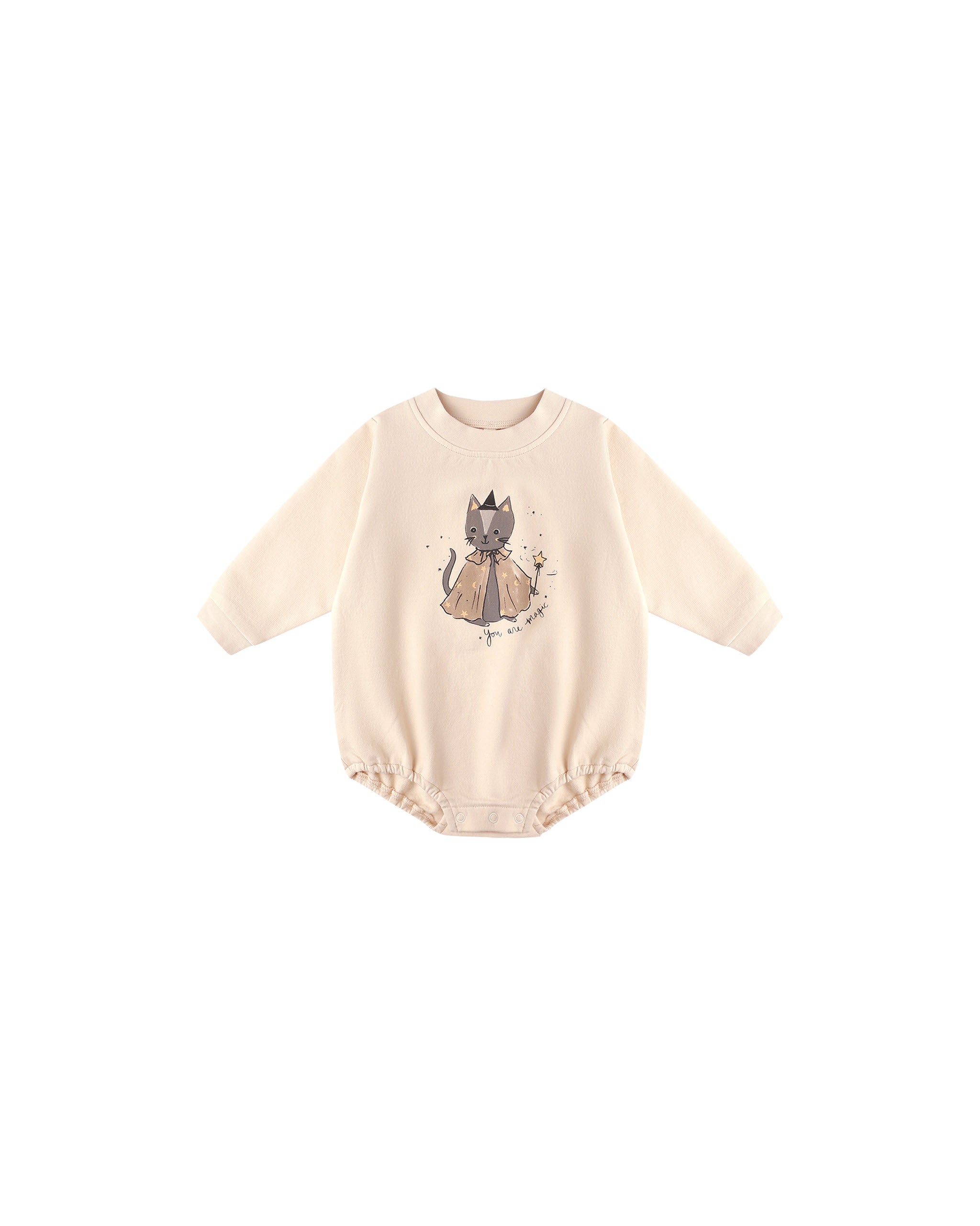 Quincy Mae Crewneck Bubble Romper - Magic Cat