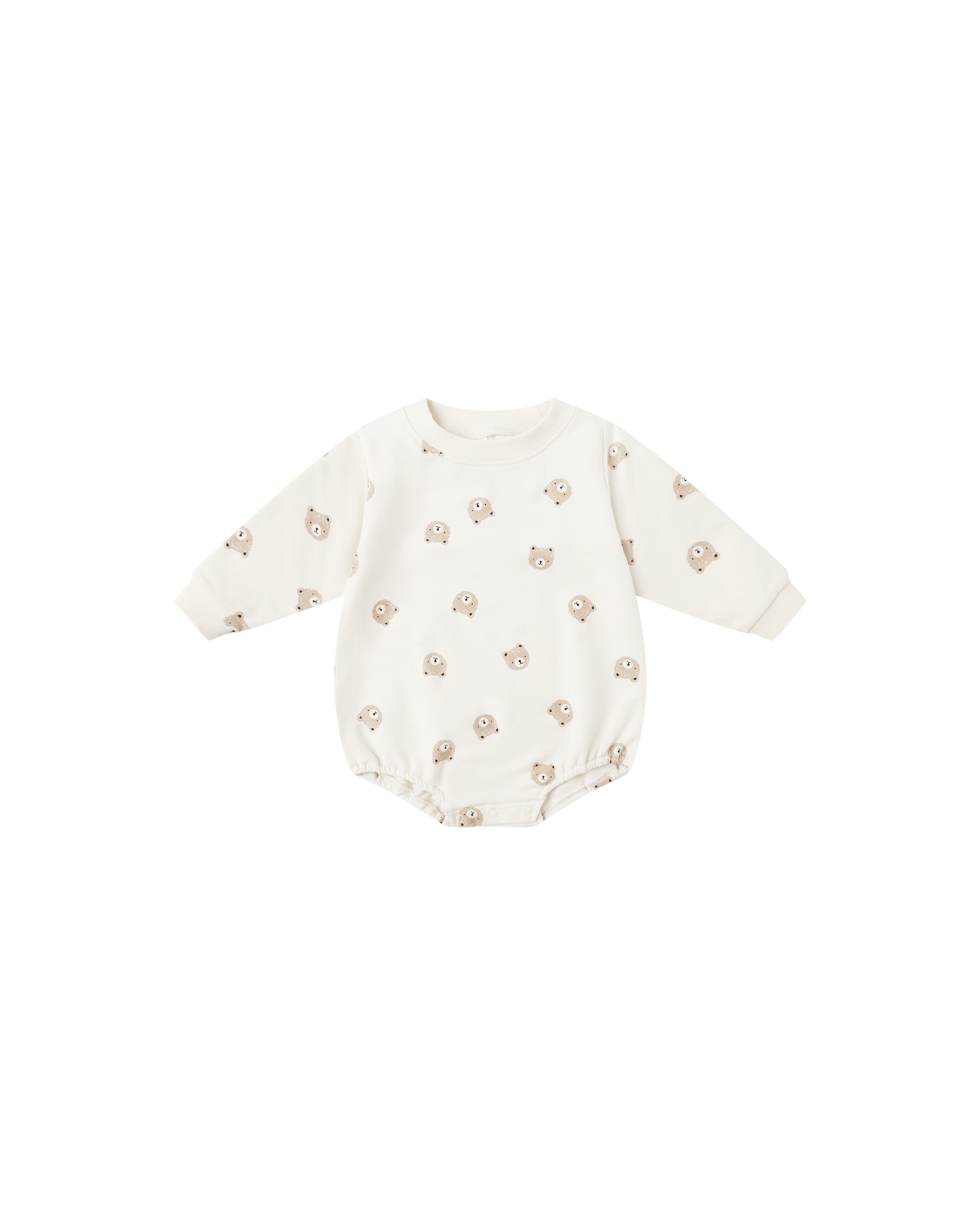 Quincy Mae Crewneck Bubble Romper - Brown Bear