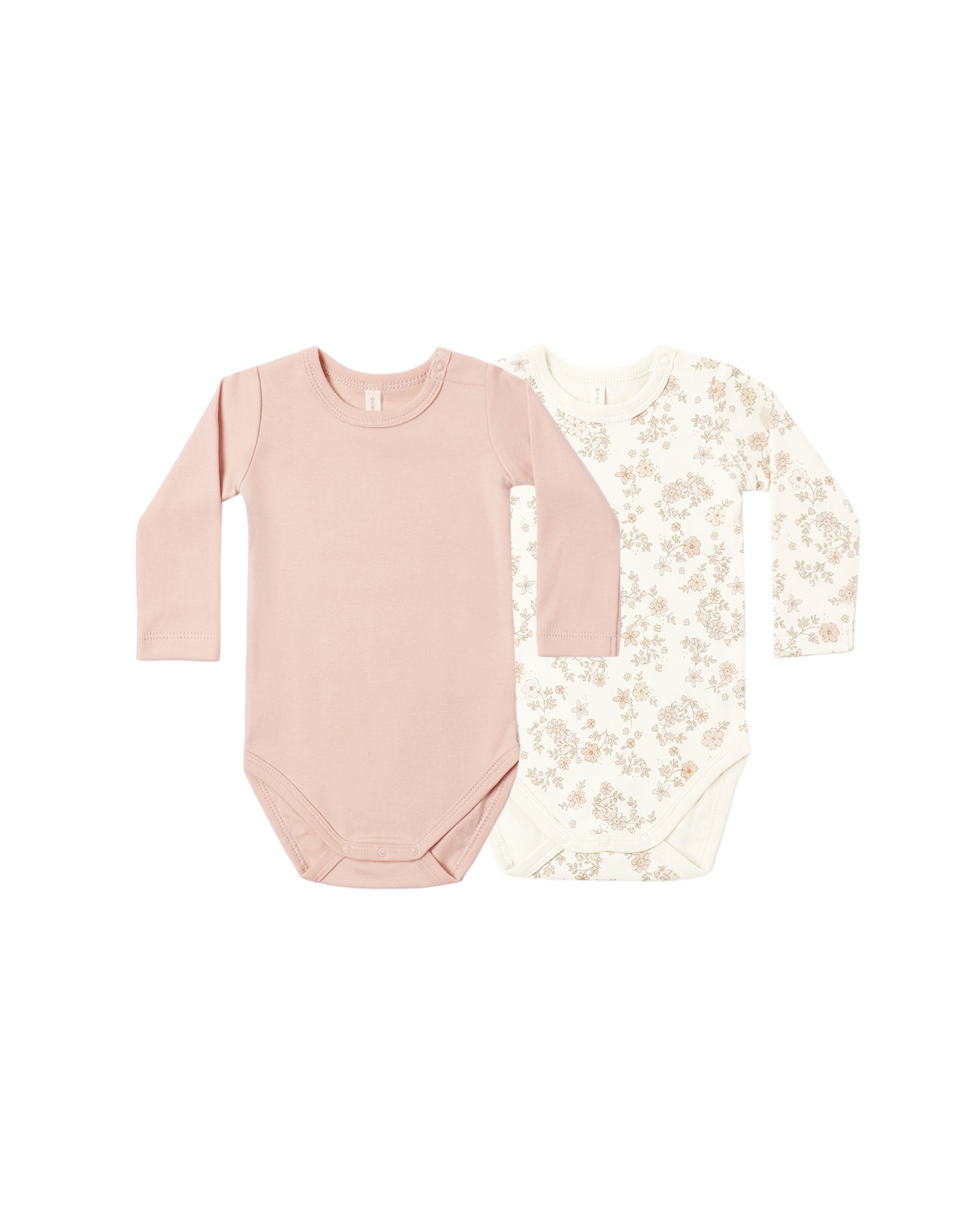 Quincy Mae Jersey Bodysuit, 2 Pack - Floral Vine, Dusty Rose