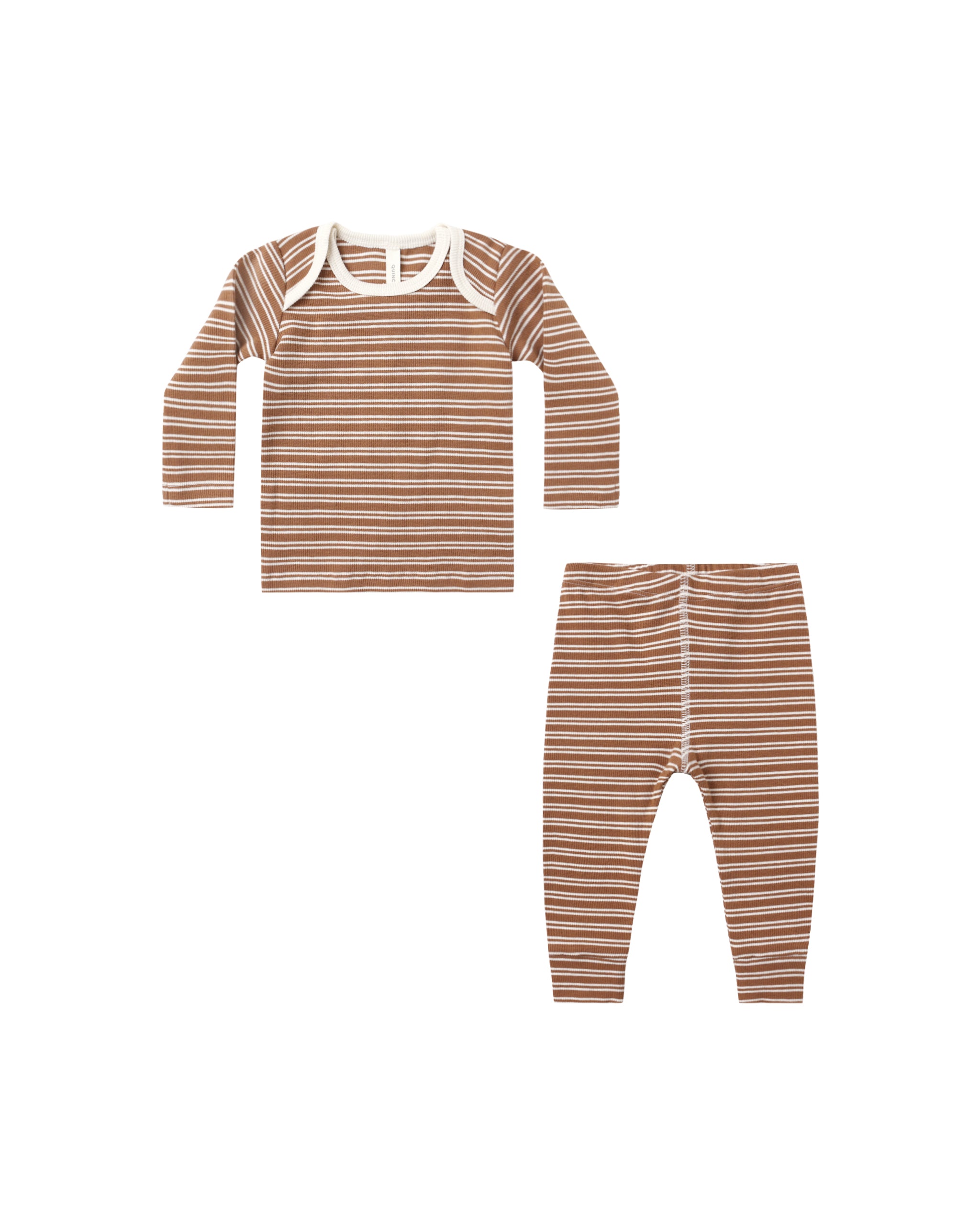 Quincy Mae Ribbed Tee + Legging Set - Cedar Micro Stripe