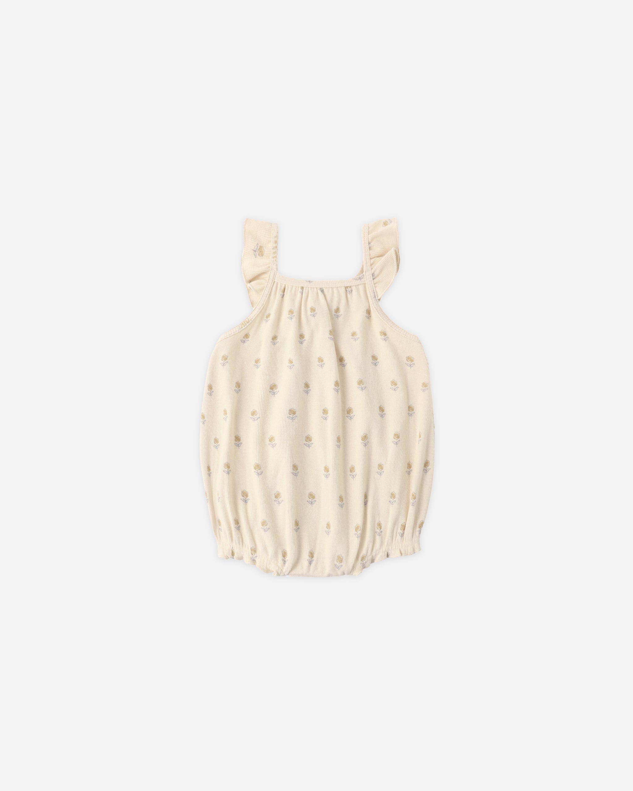 Quincy Mae Ribbed Ruffle Romper - Buttercup