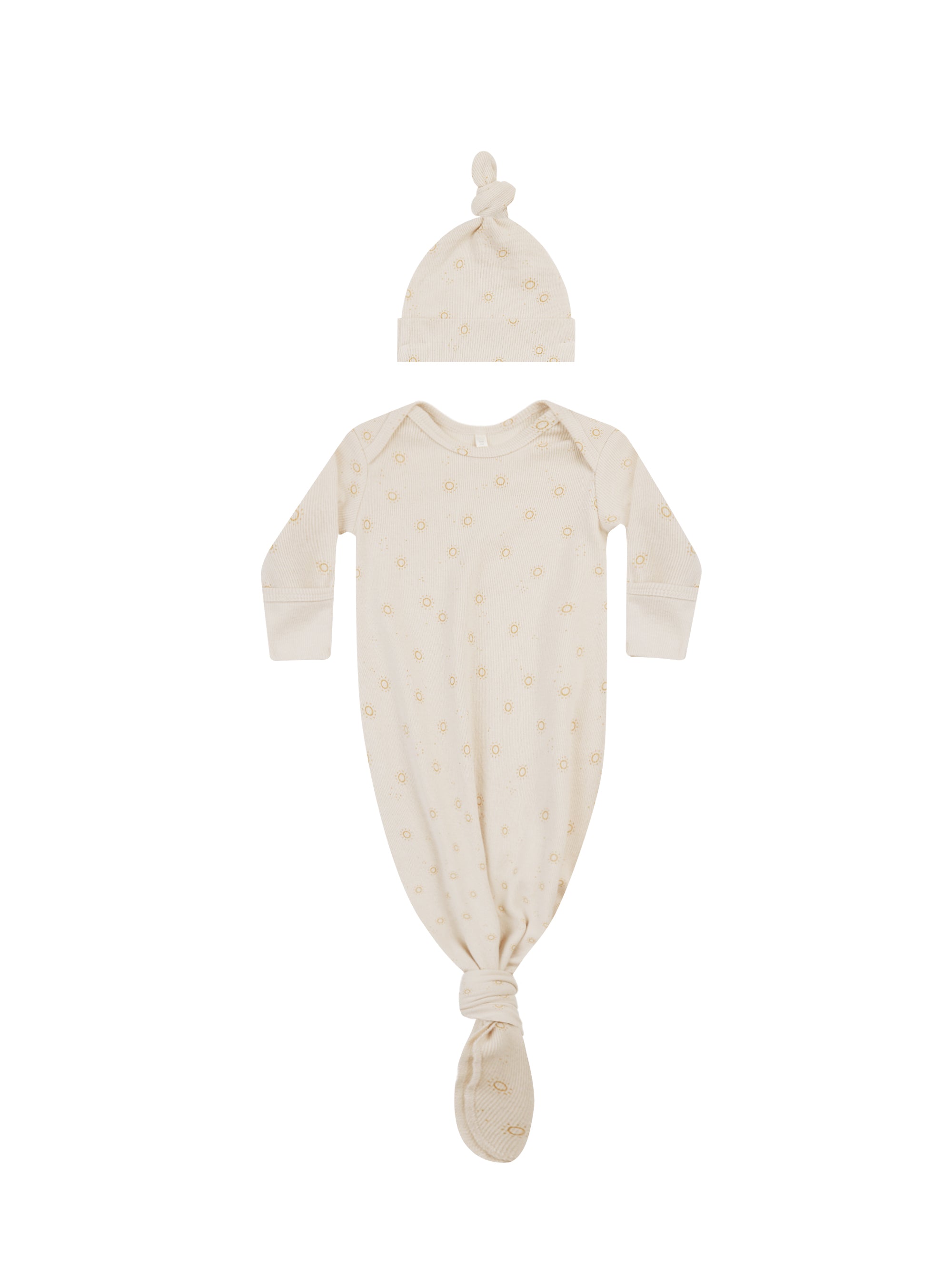 Quincy Mae Knotted Baby Gown + Hat Set - Suns
