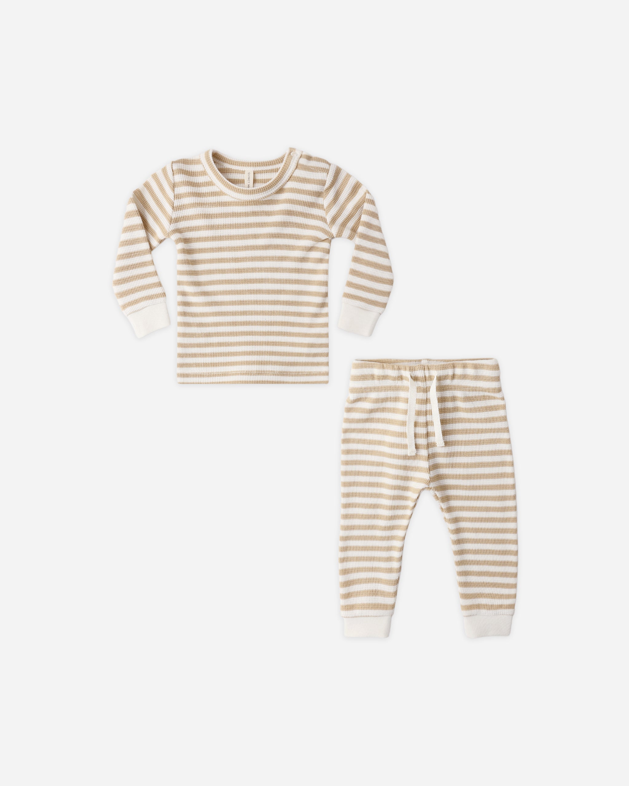 Quincy Mae Waffle Top Pant Set - Butterscotch Stripe
