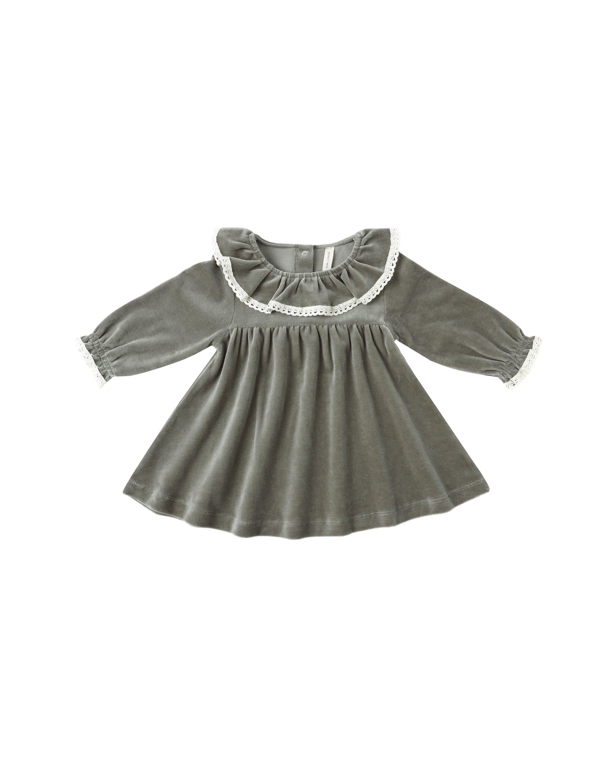 Quincy Mae Velour Baby Dress - Forest