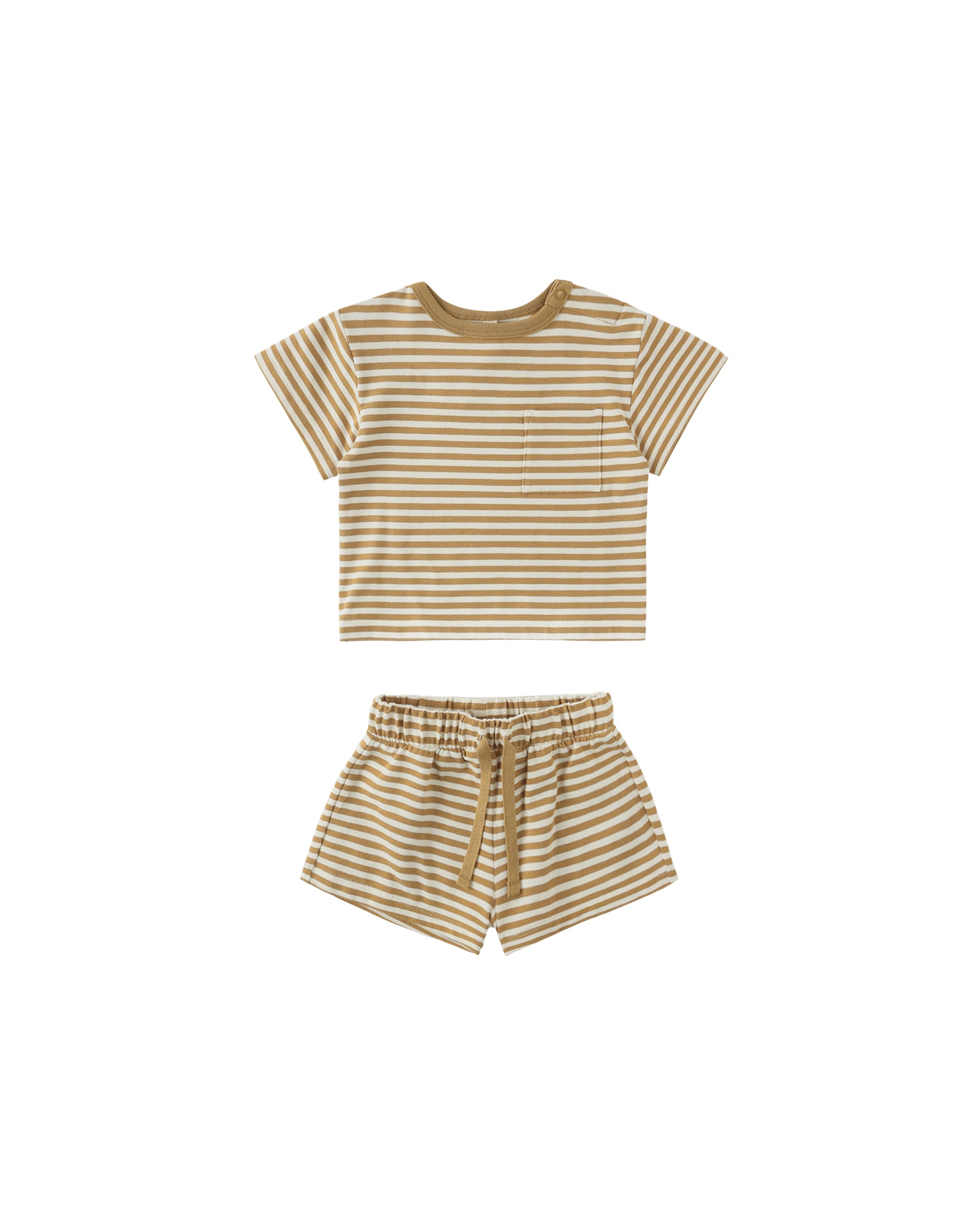 Quincy Mae Boxy Pocket Tee+Short Set - Honey Stripe