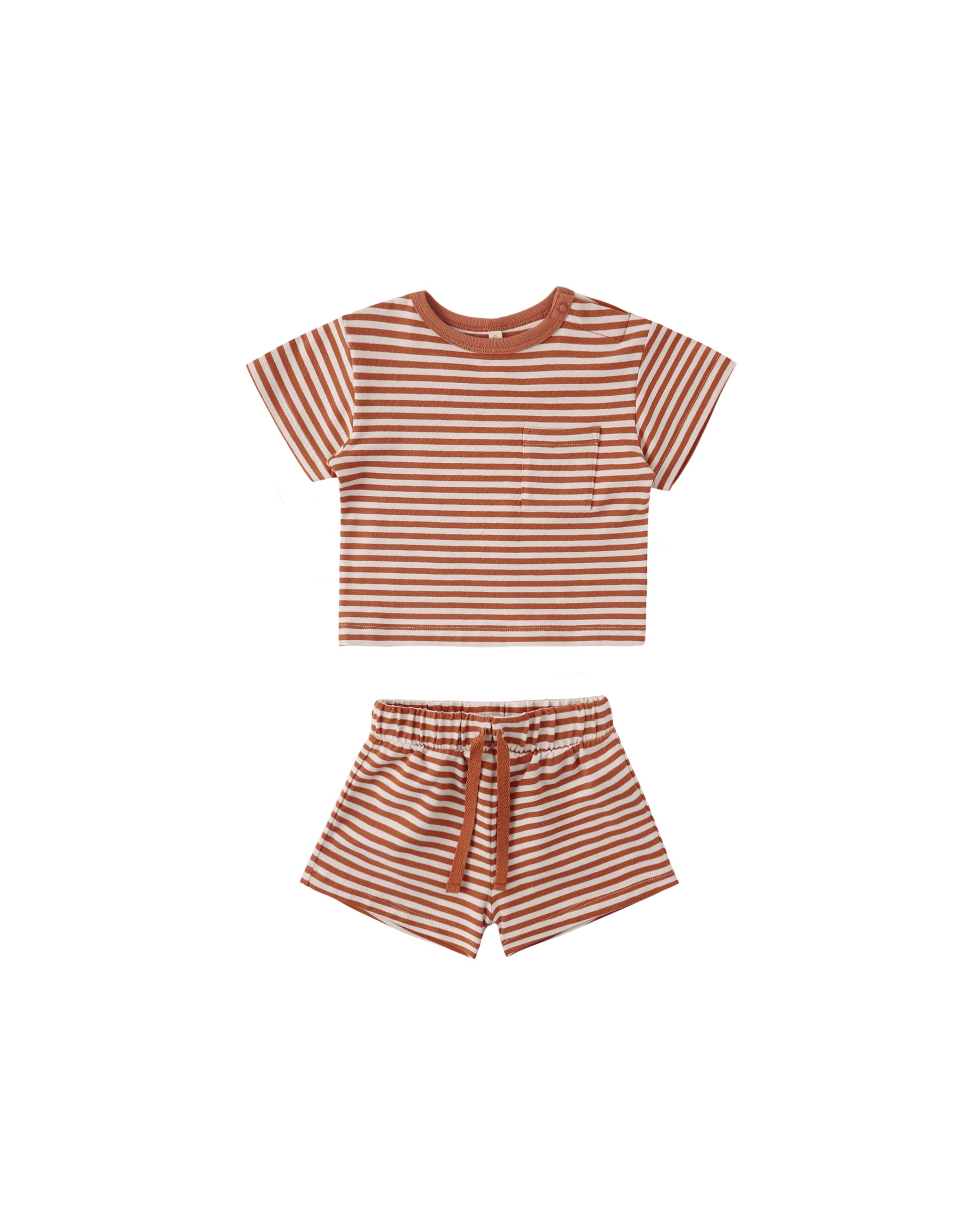 Quincy Mae Boxy Pocket Tee+Short Set - Poppy Stripe