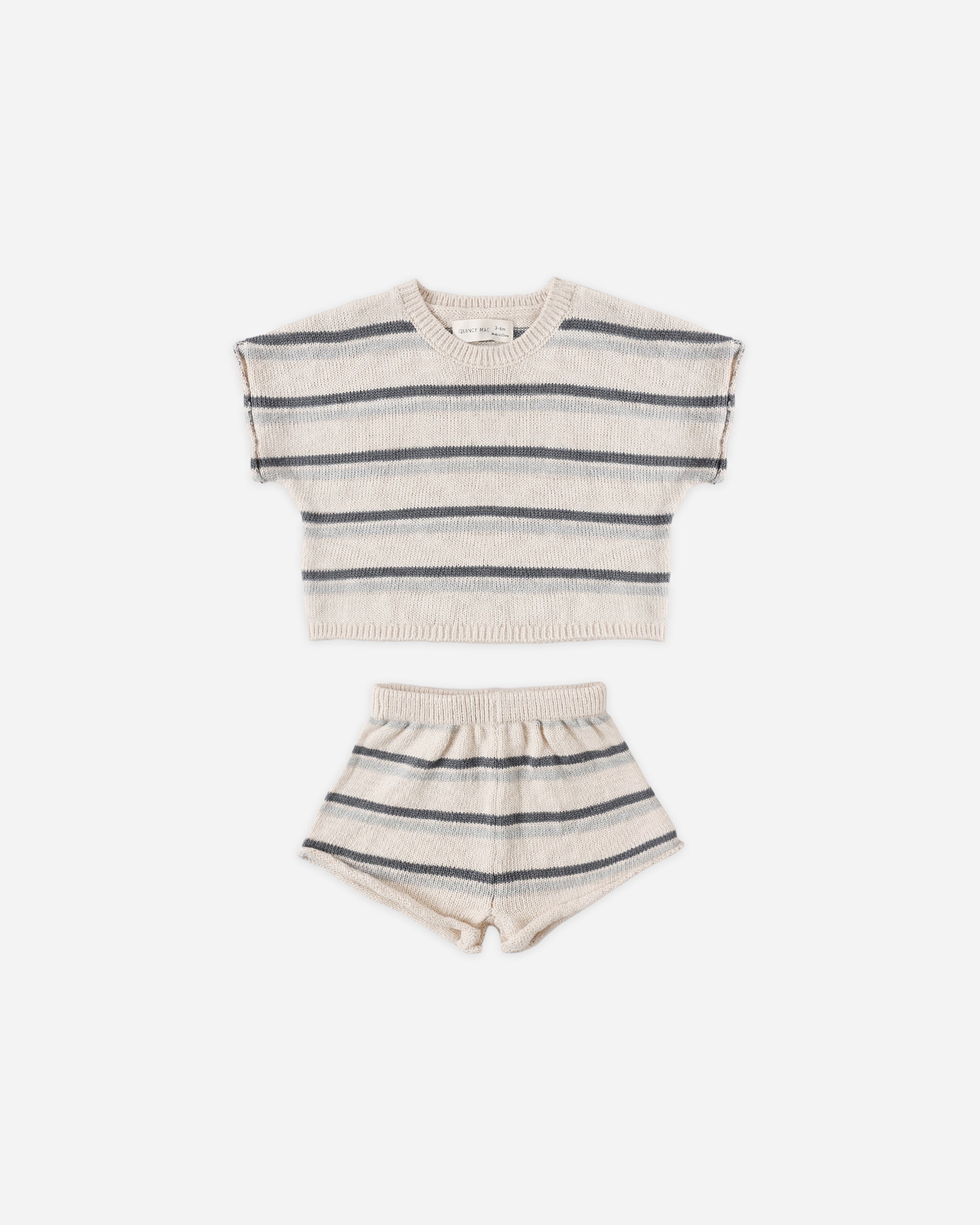 Quincy Mae Relaxed Summer Knit Set - Ocean Stripe