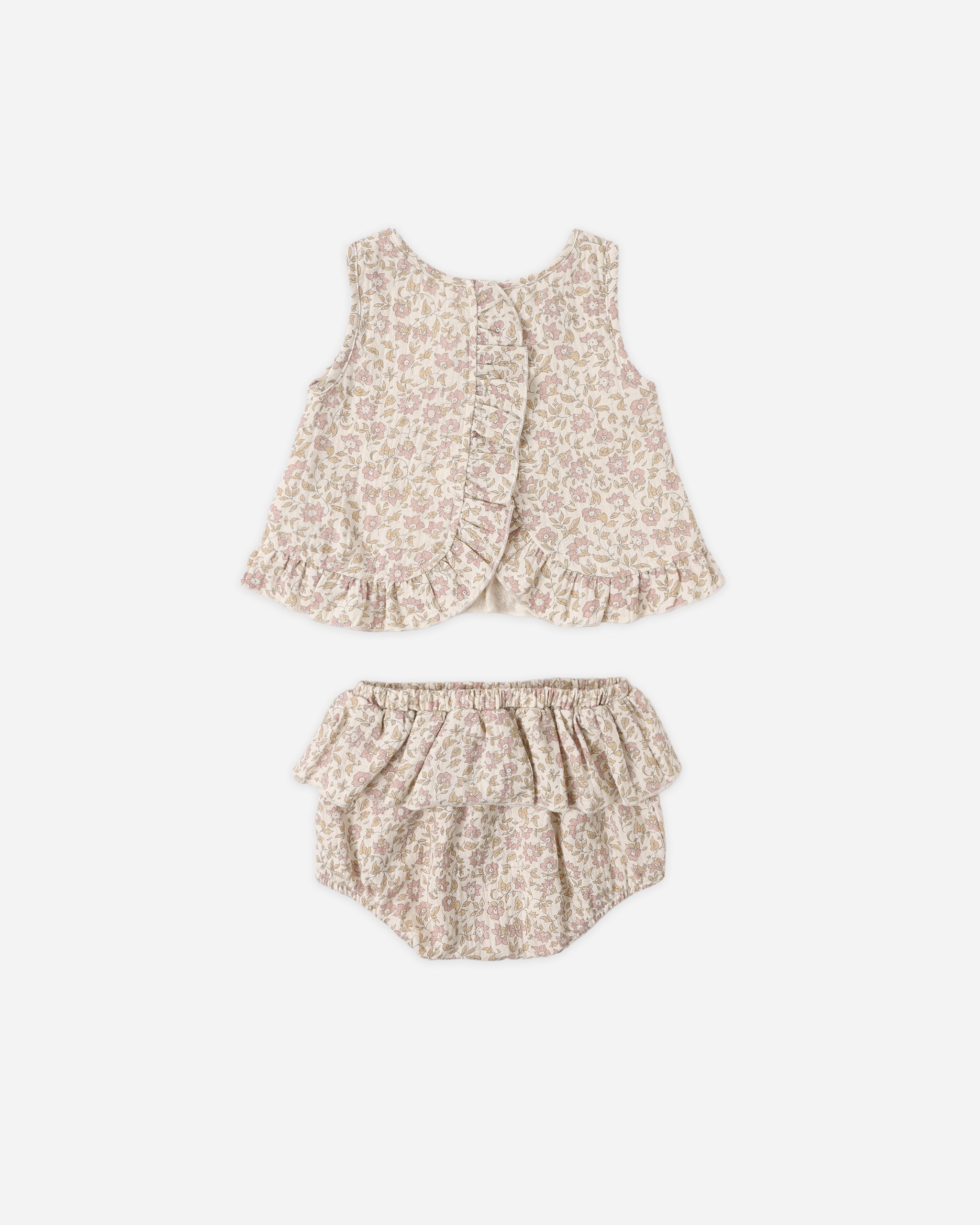 Quincy Mae Ruffled Tulip Top+Bloomer Set - Dahlia