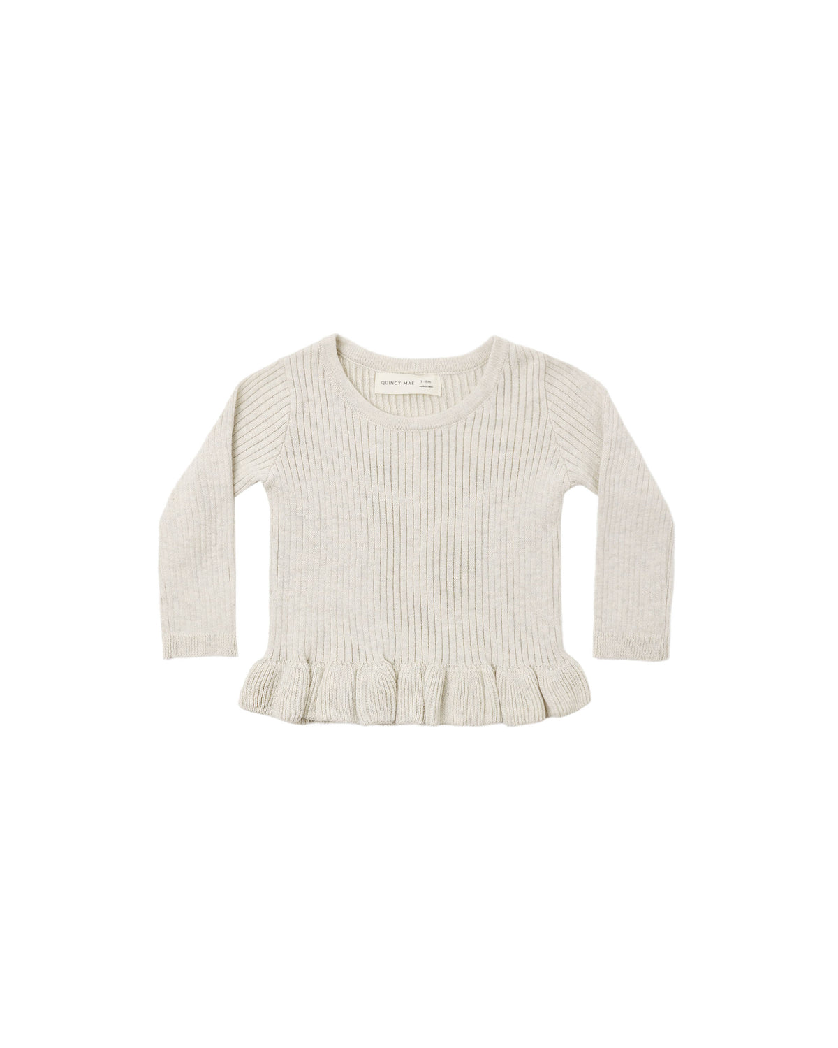Quincy Mae Rib Knit Peplum Top - Heathered Oatmeal