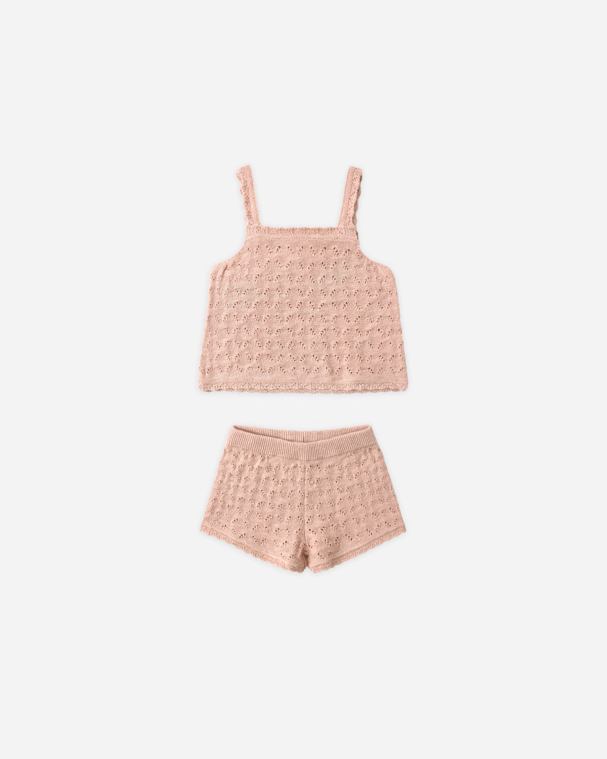 Quincy Mae Pointelle Knit Tank+Short Set - Melon
