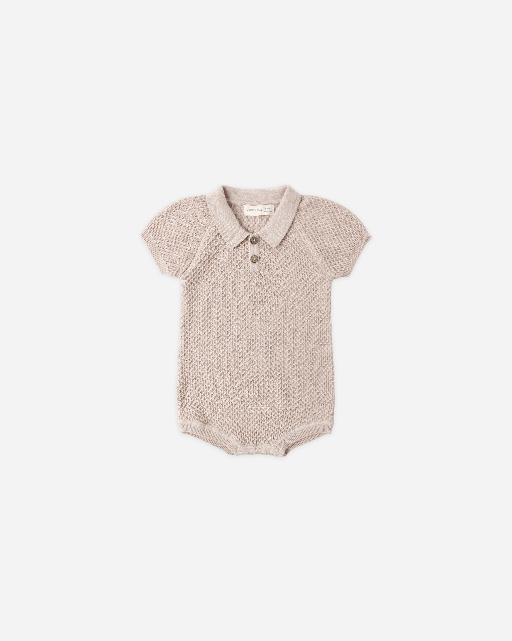 Quincy Mae Knit Polo Romper - Heathered Latte
