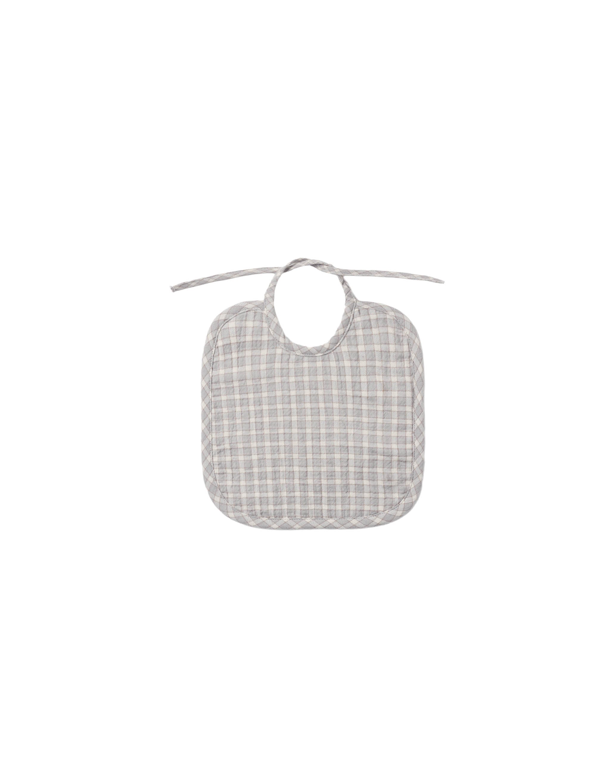 Quincy Mae Woven Tie Bib - Blue Gingham
