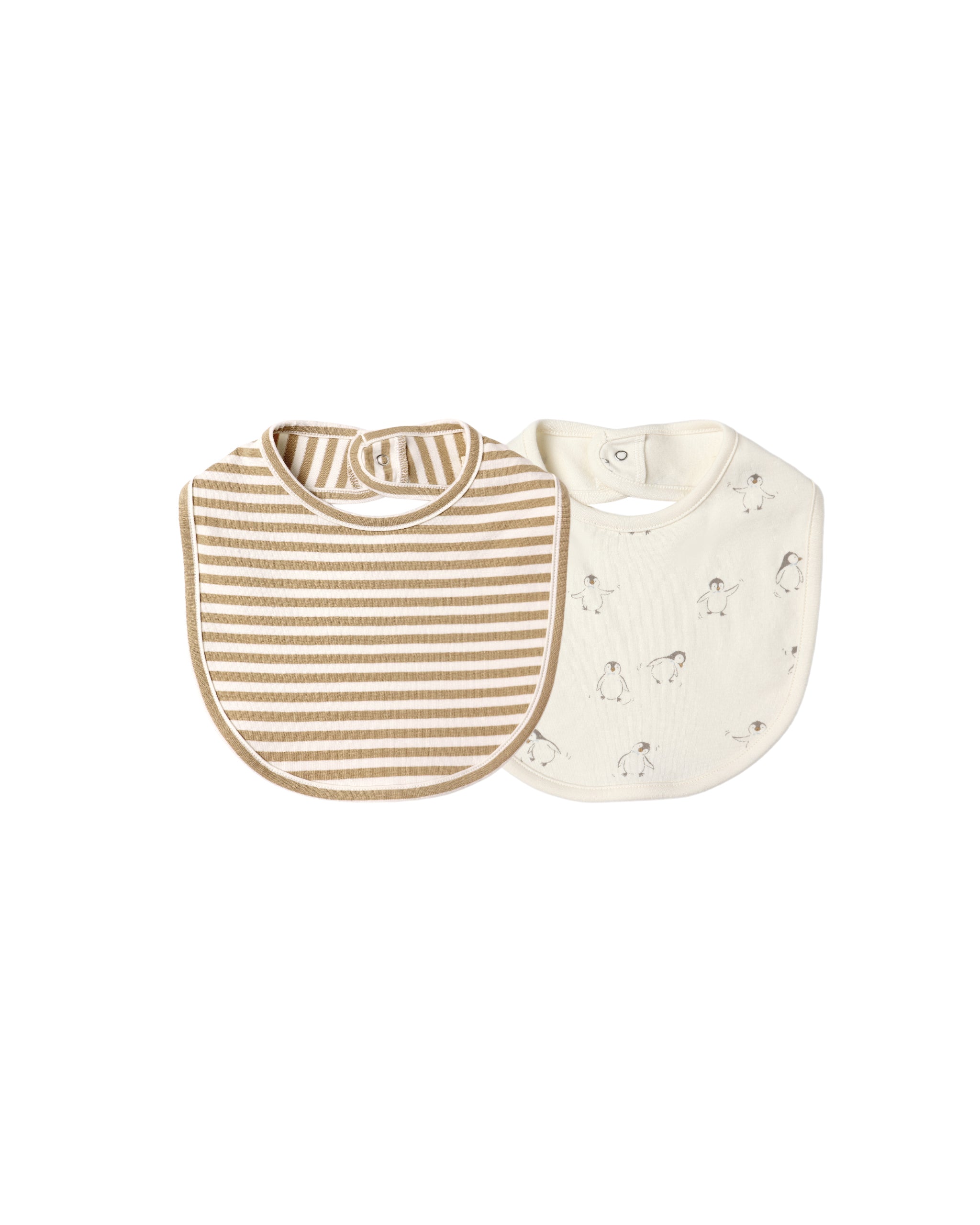 Quincy Mae Jersey Snap Bib, 2 Pack - Gold Strip, Penguins