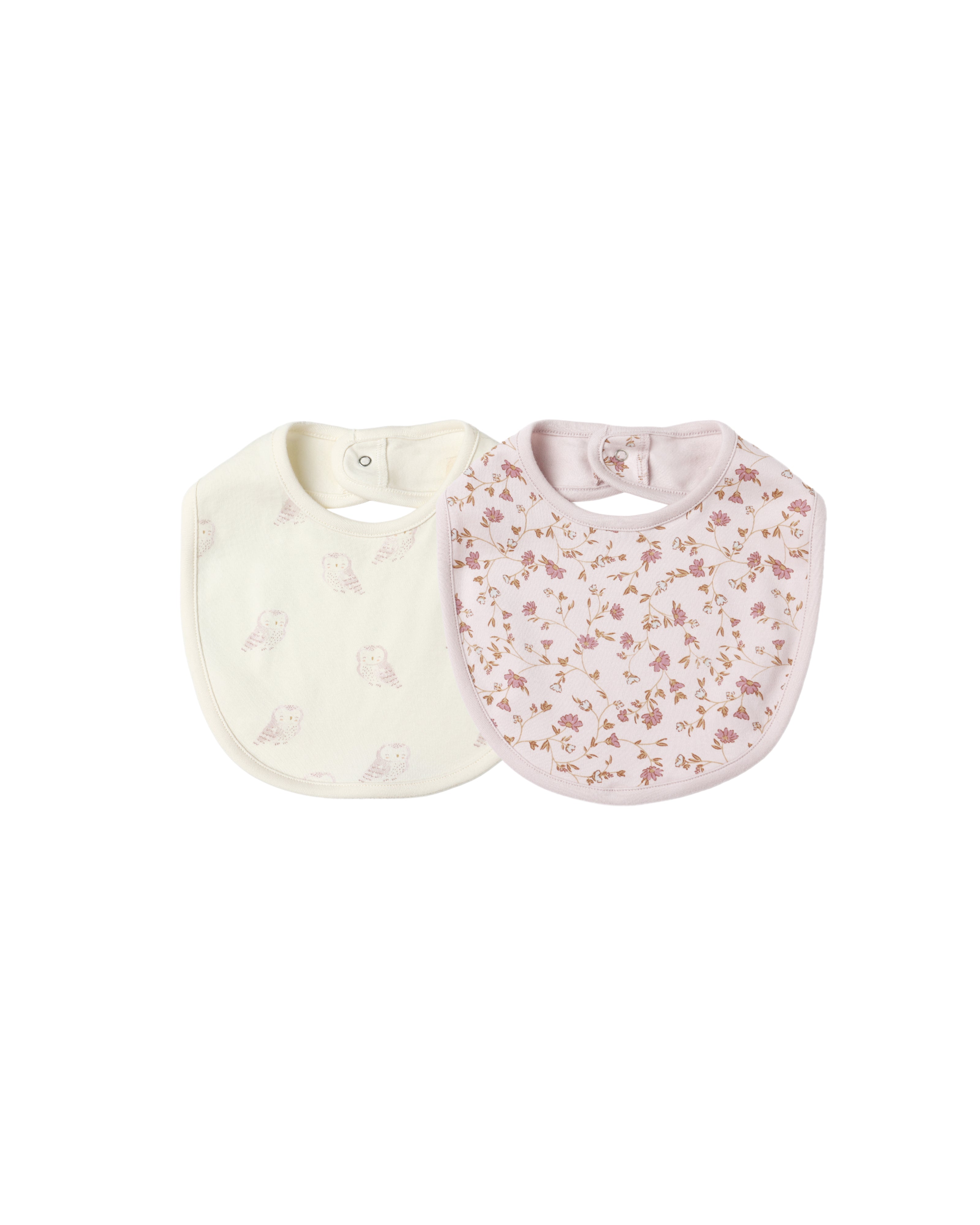 Quincy Mae Jersey Snap Bib, 2 Pack - Garden, Snow Owls