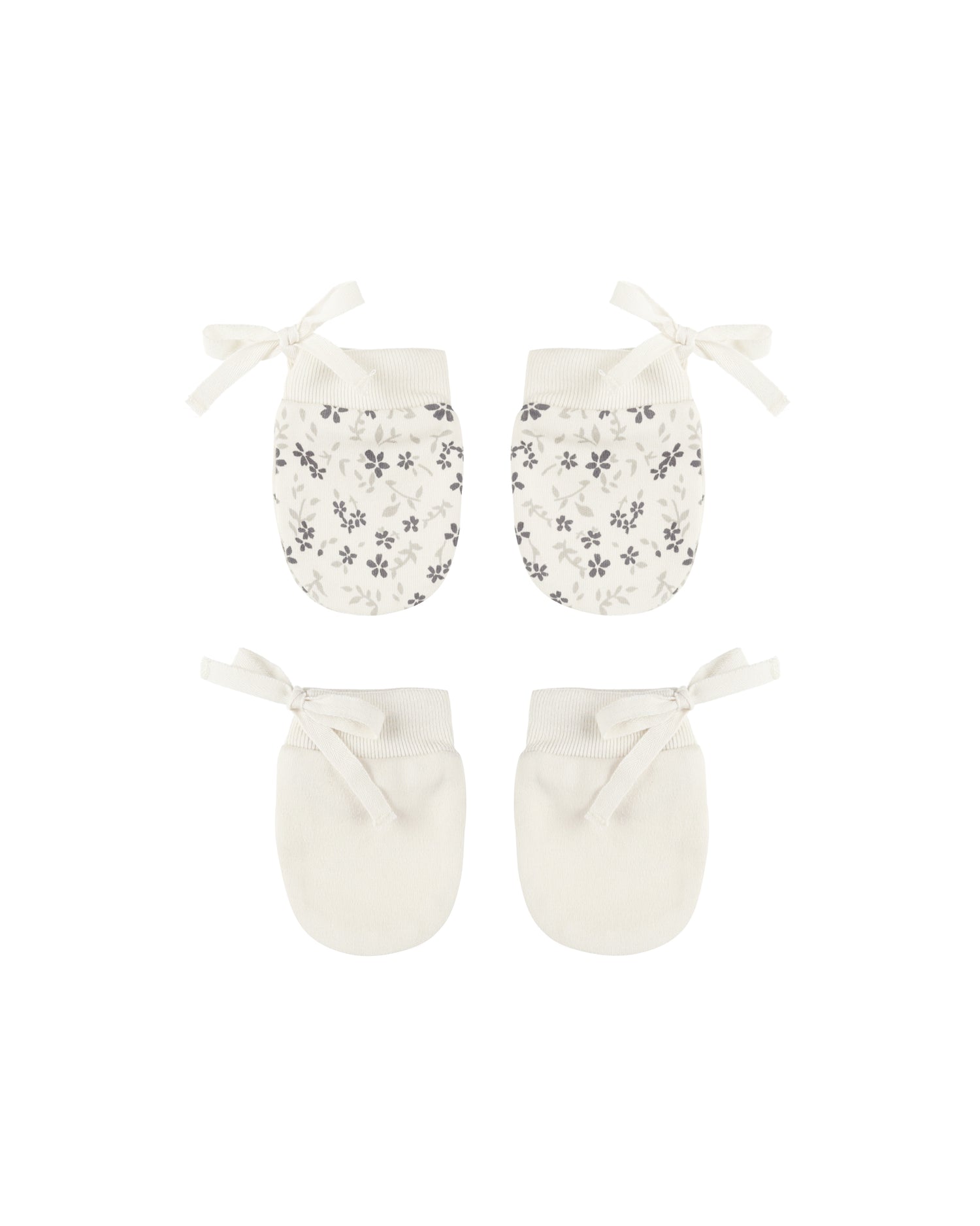 Quincy Mae No Scratch Mittens, Set Of 2 - Blue Floral, Ivory