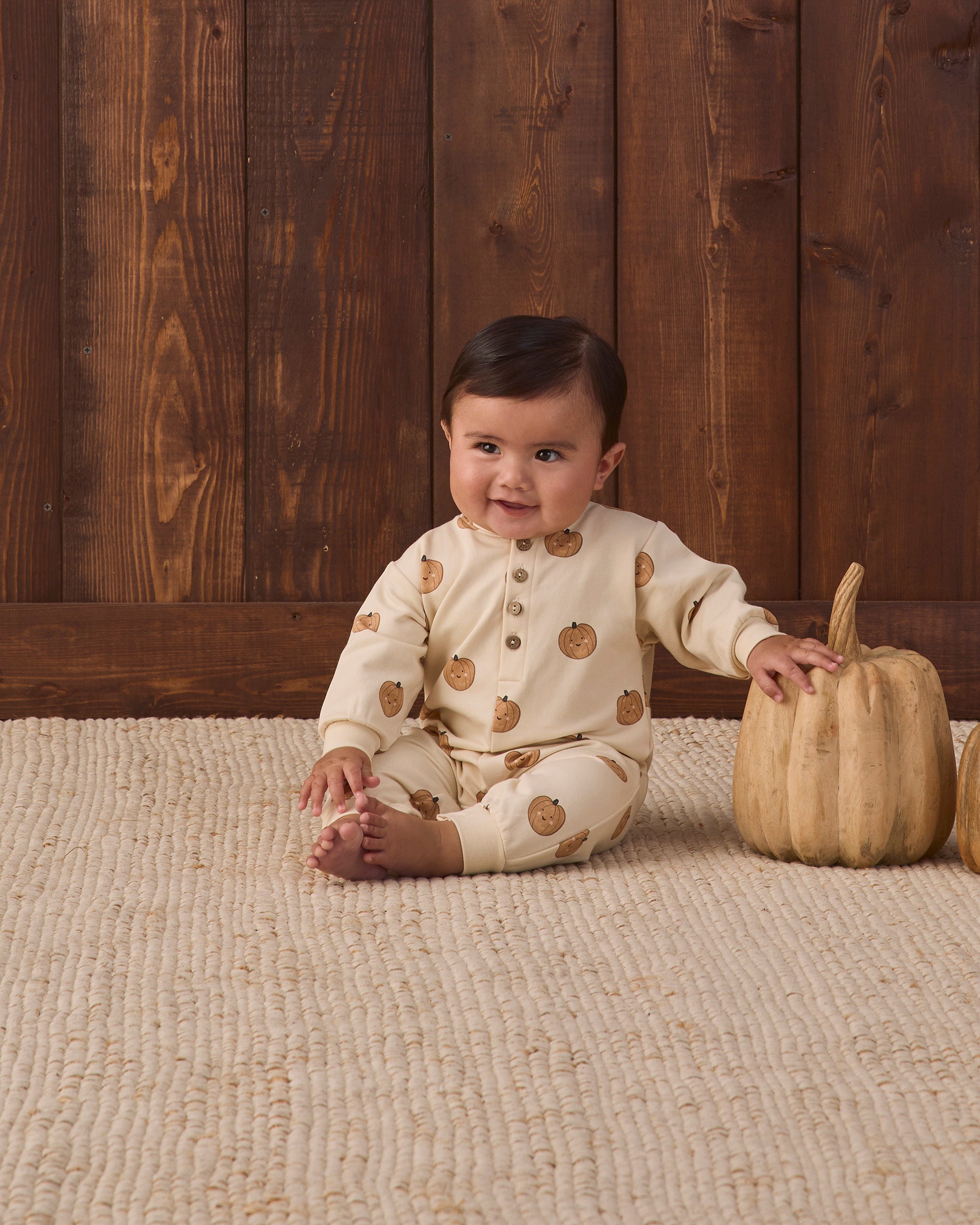 Quincy Mae Relaxed Fleece Jumpsuit - Pumpkins