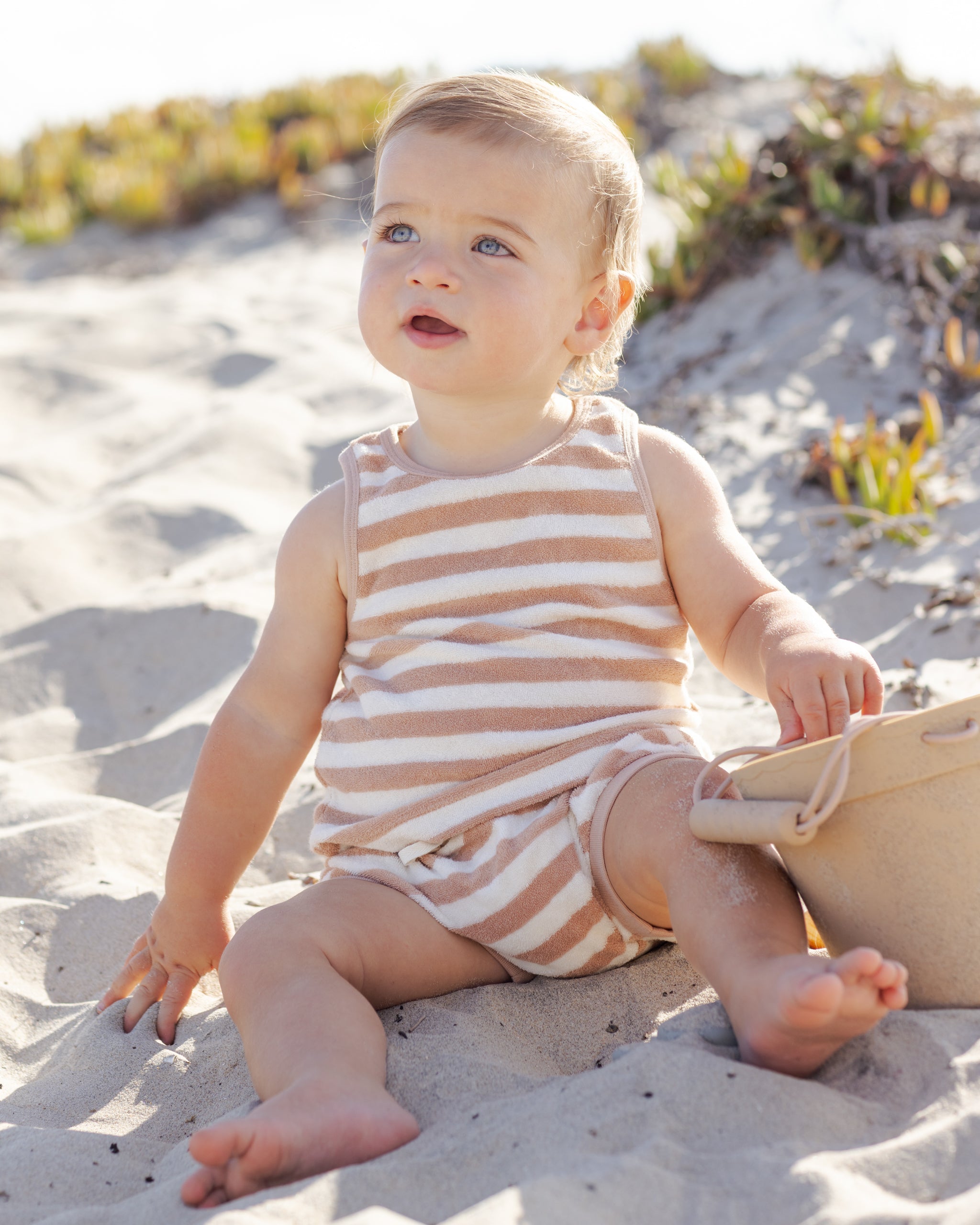 Quincy Mae Terry Tank + Short Set - Latte Stripe