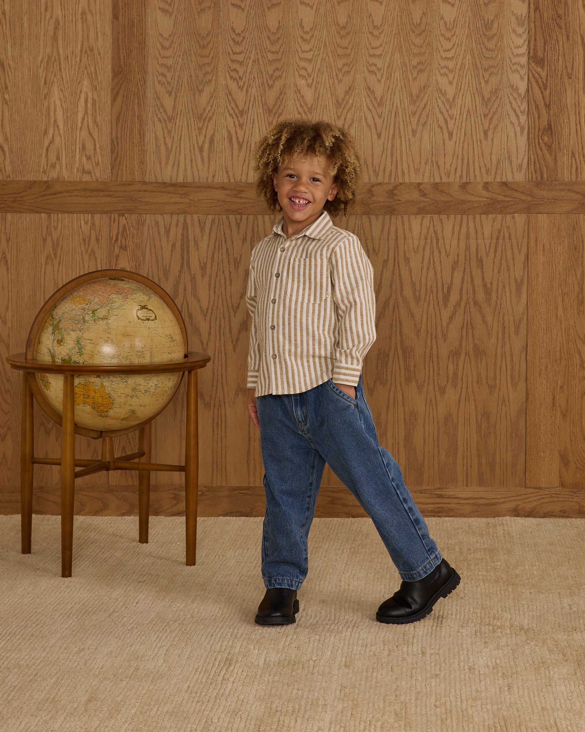 Rylee + Cru Collared Long Sleeve Shirt - Golden Stripe