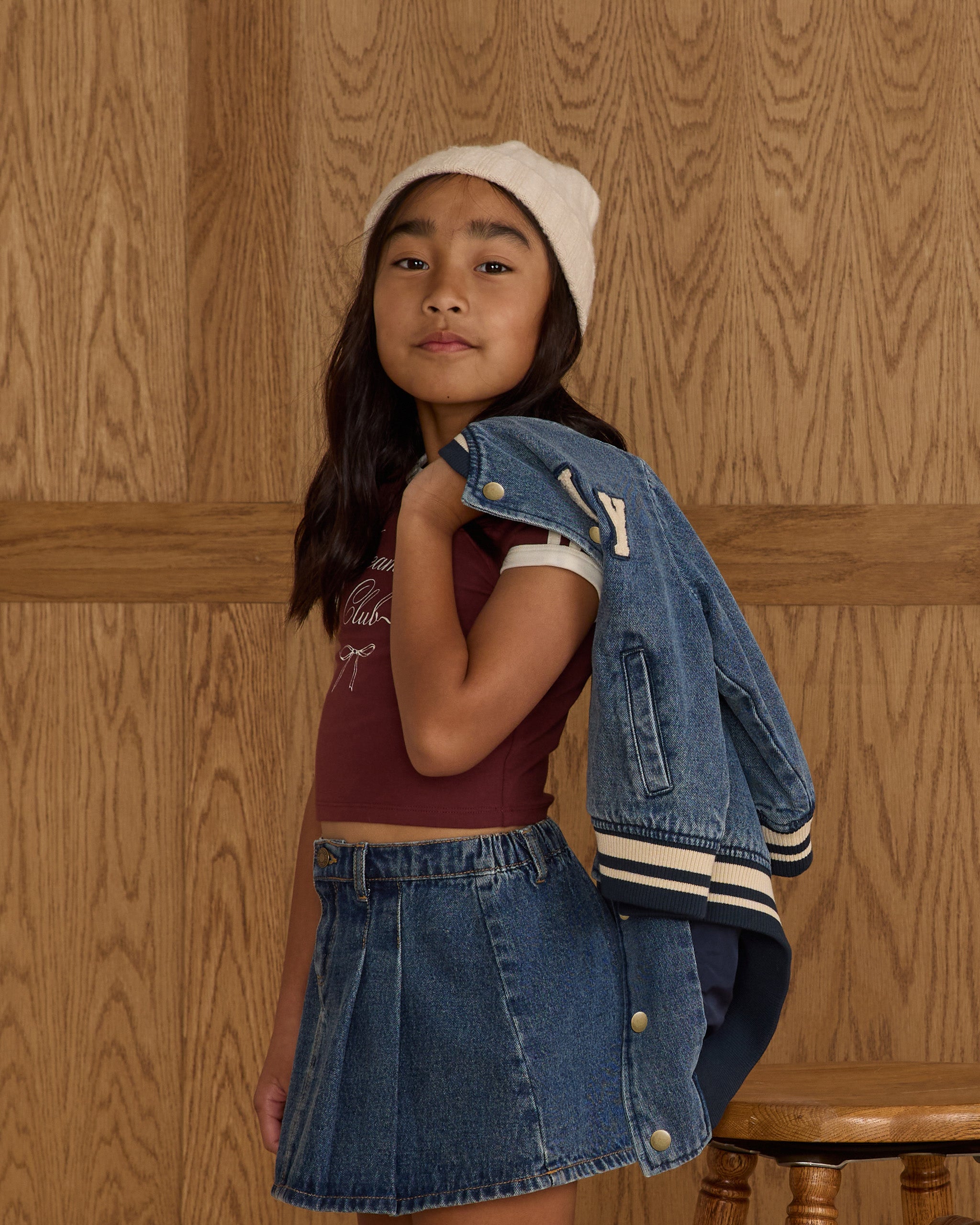 Rylee + Cru Varsity Jacket - Indigo Denim