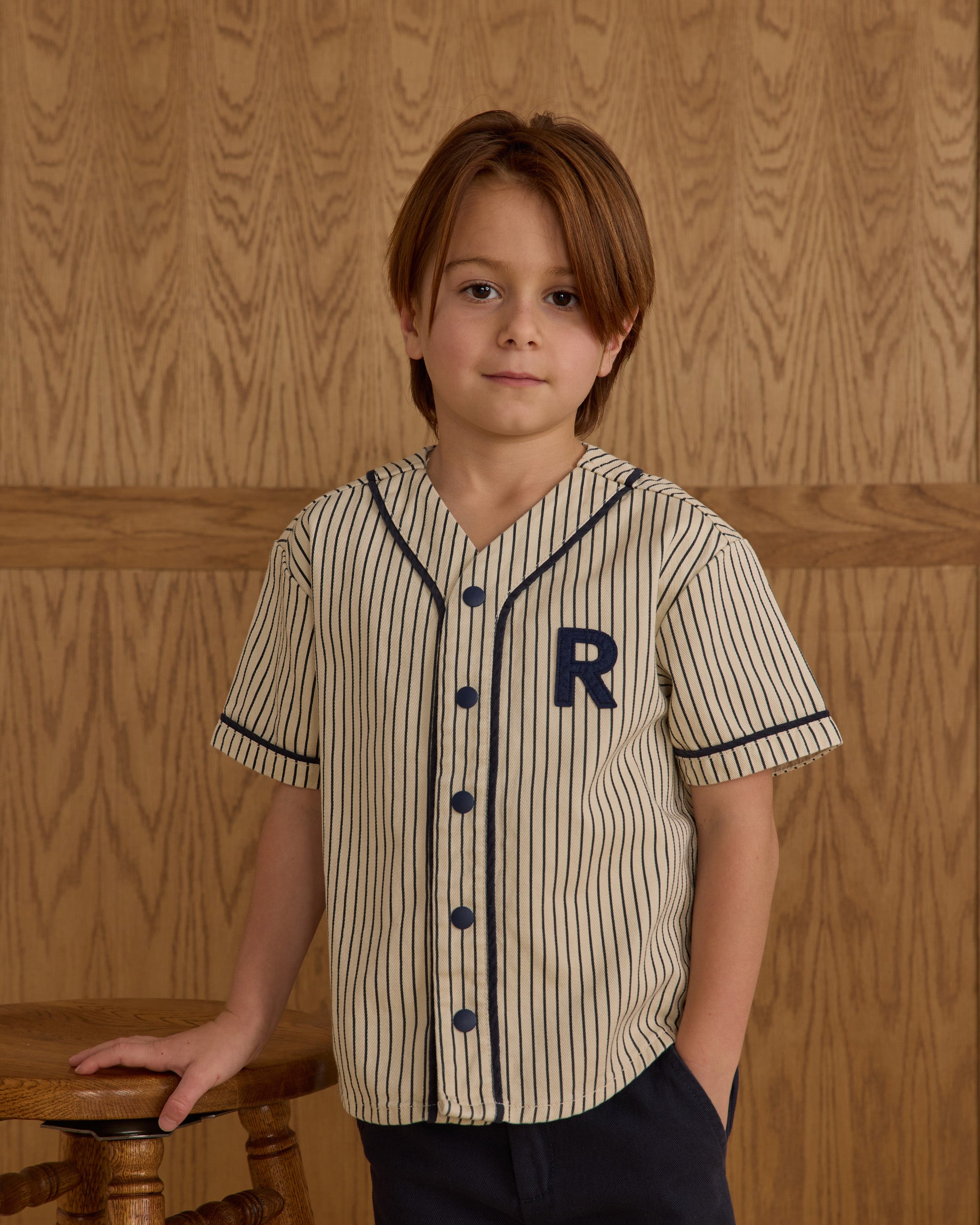 Rylee + Cru Baseball Shirt - Navy Pinstripe