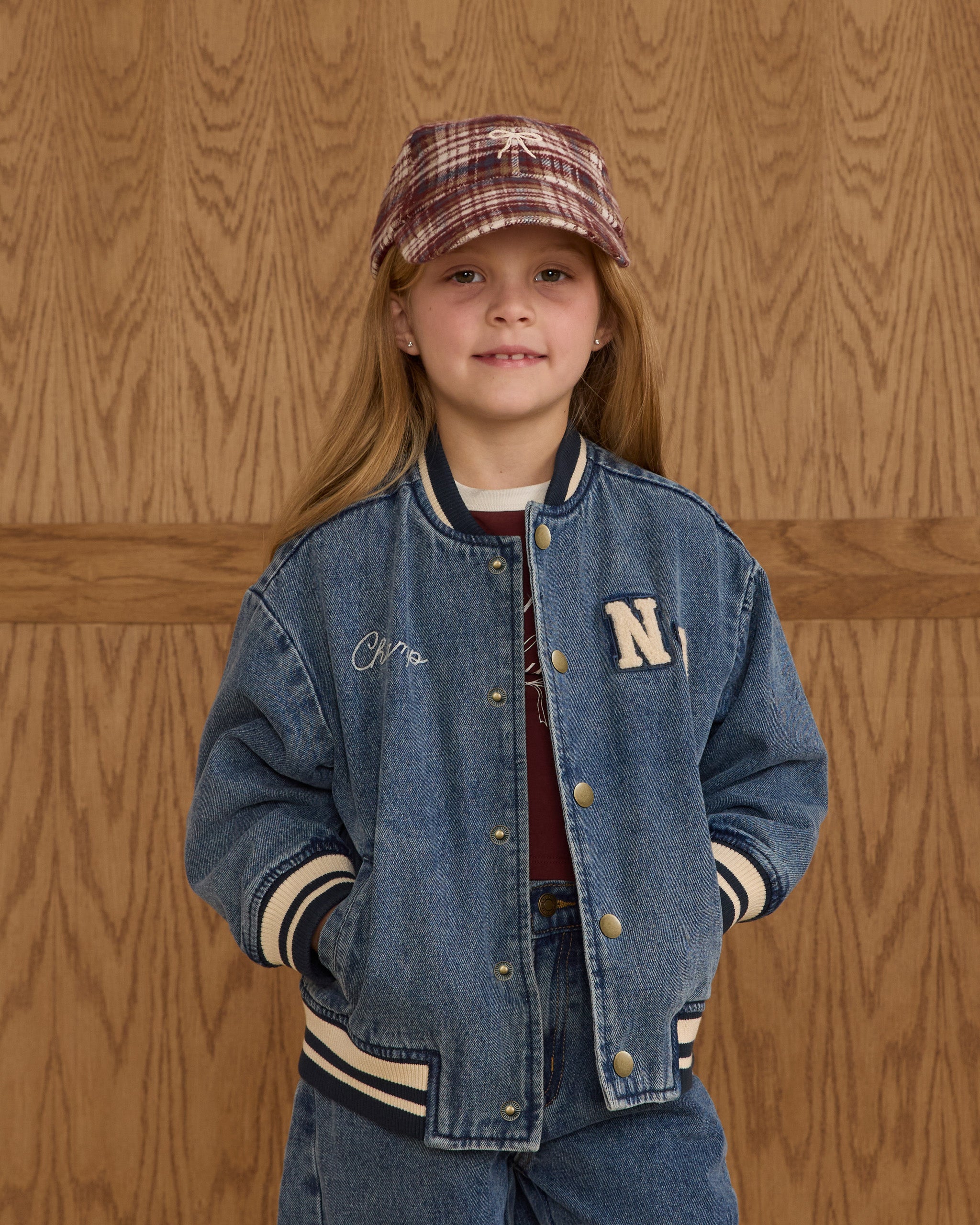 Rylee + Cru Varsity Jacket - Indigo Denim