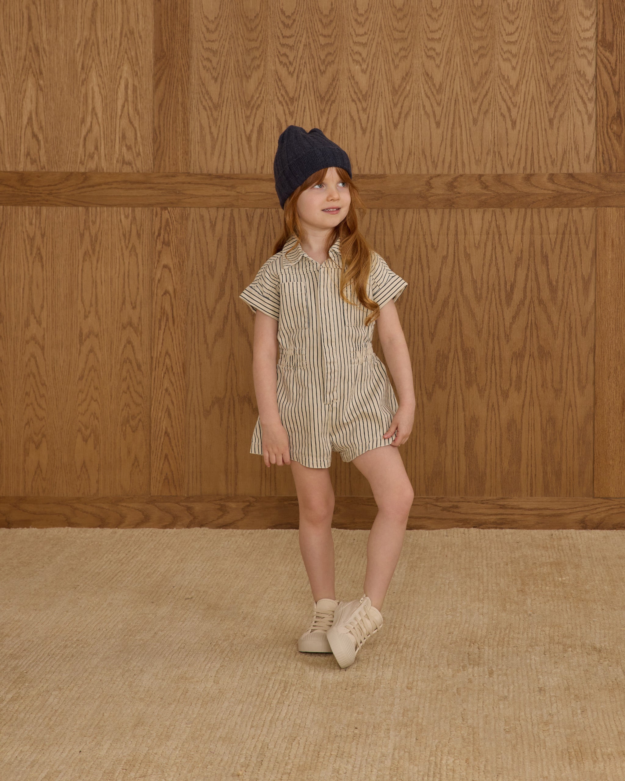 Rylee + Cru Utility Romper - Navy Pinstripe