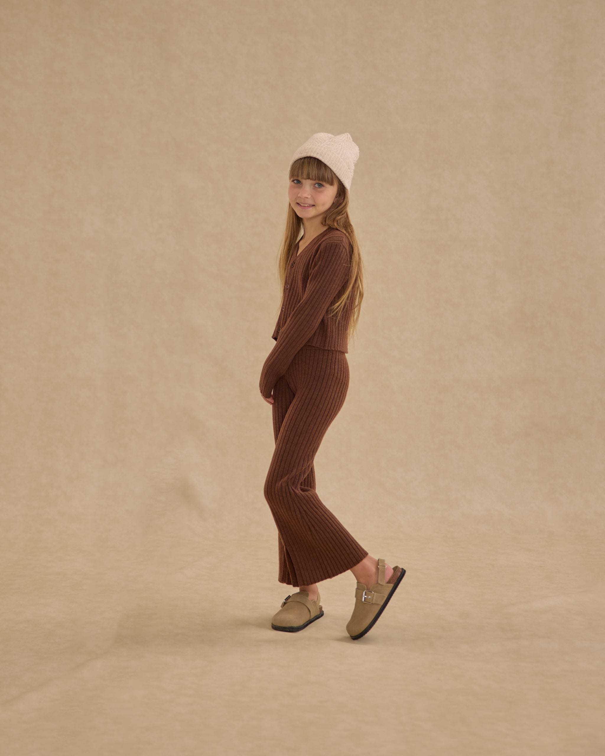 Rylee + Cru Long Sleeve Knit Button Top - Brown