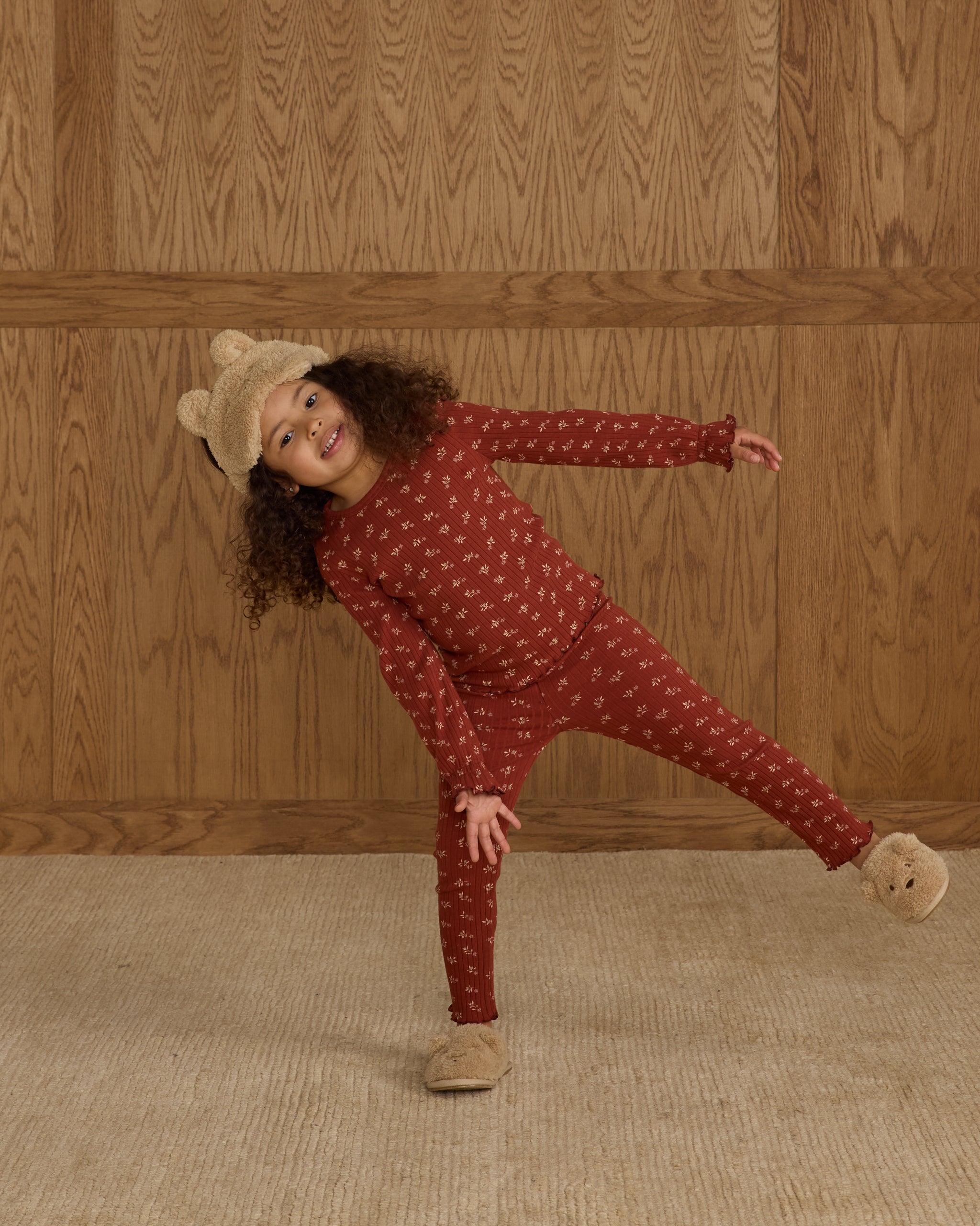 Rylee + Cru Ribbed Long Sleeve Top - Ruby Ditsy