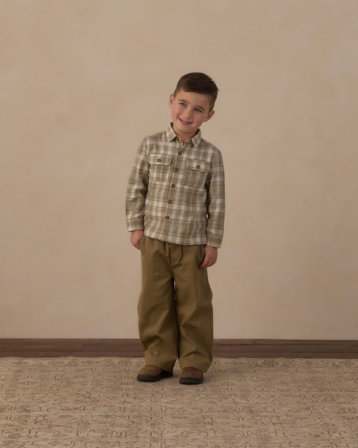 Rylee + Cru Pocketed Corduroy Shirt - Olive Dobby Plaid