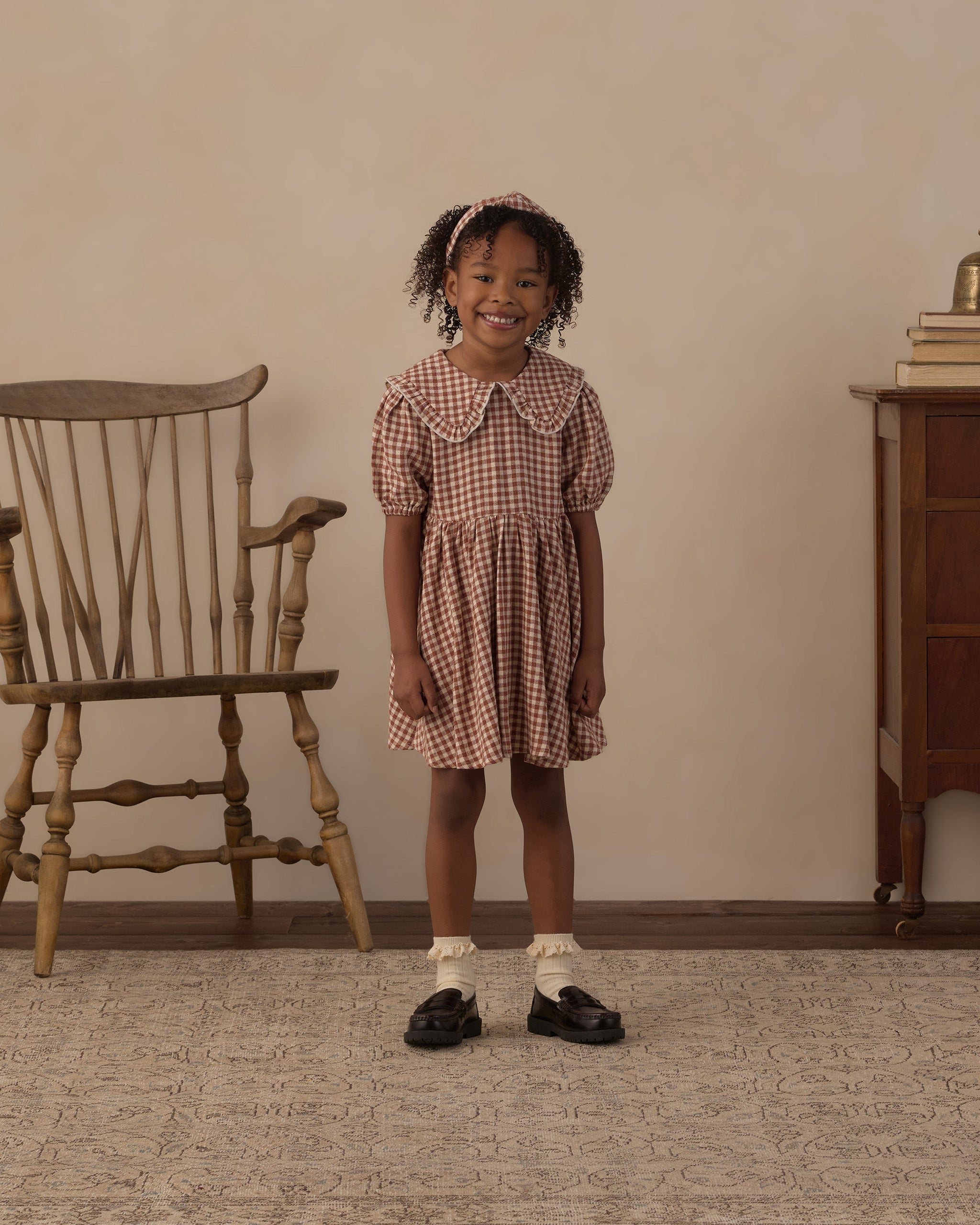 Rylee + Cru Camille Dress - Brick Check