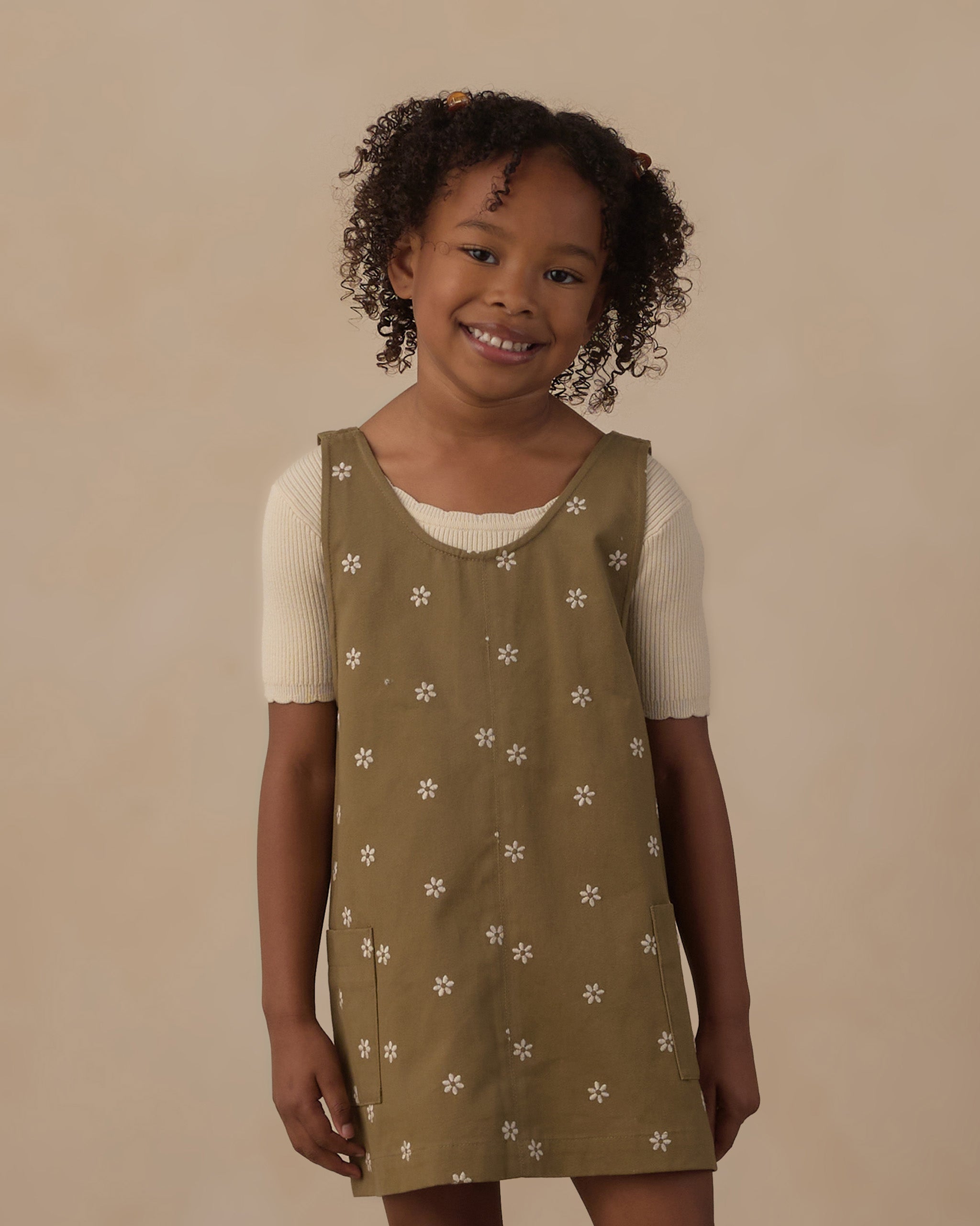 Rylee + Cru V Neck Overall Dress - Embroidered Daisies