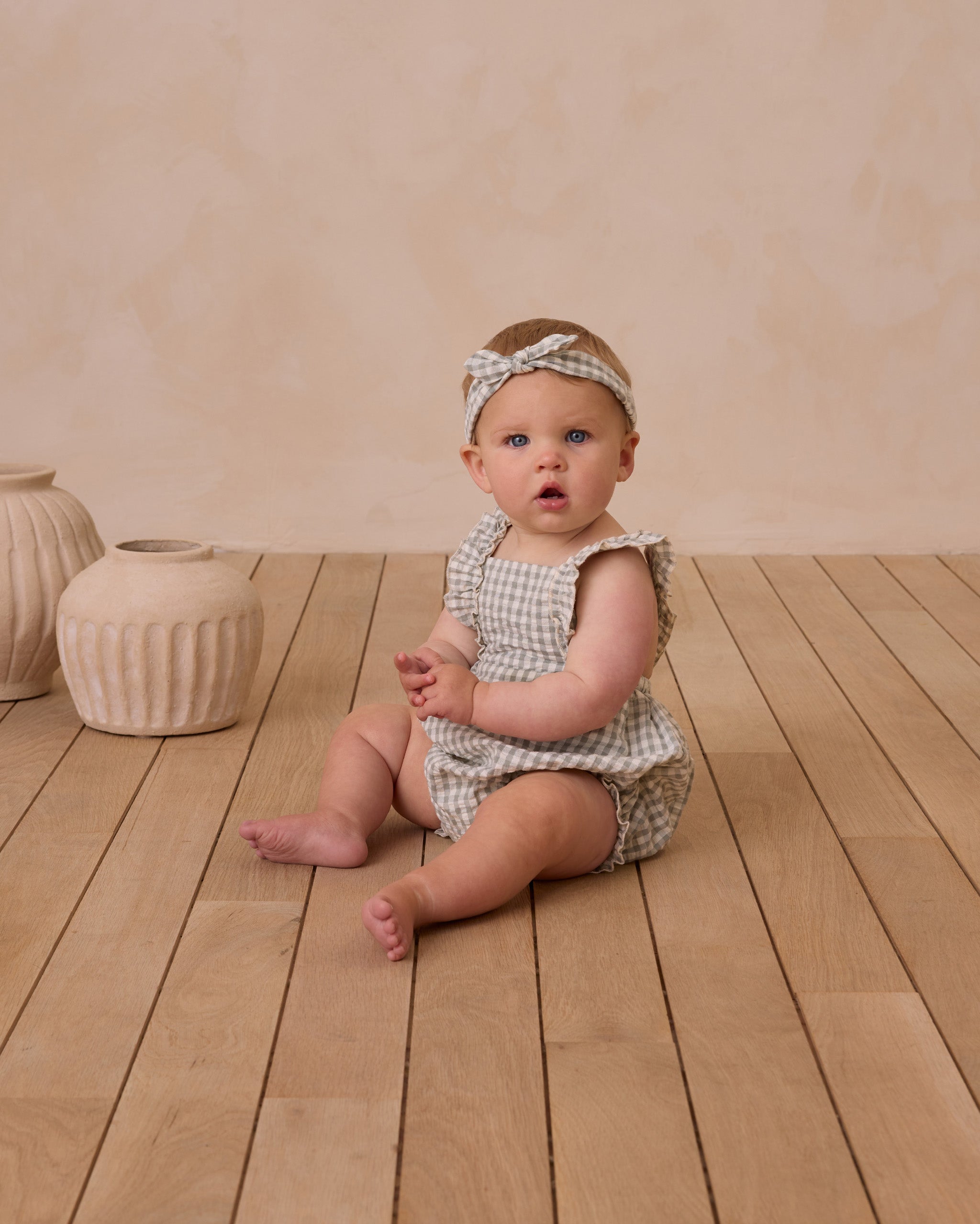 Rylee + Cru Chiara Romper - Eucalyptus Gingham