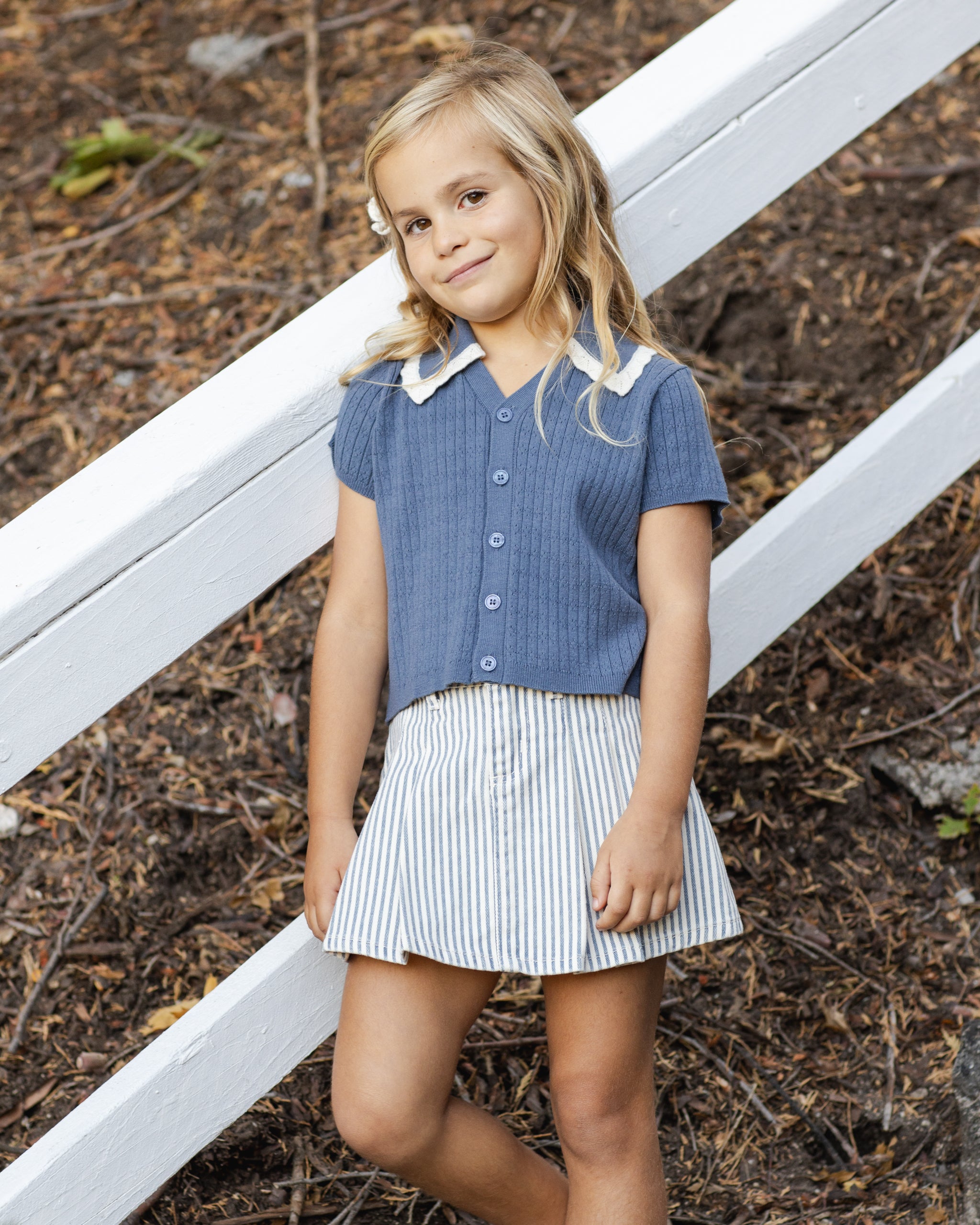 Rylee + Cru Pleated Denim Skirt - Railroad Stripe
