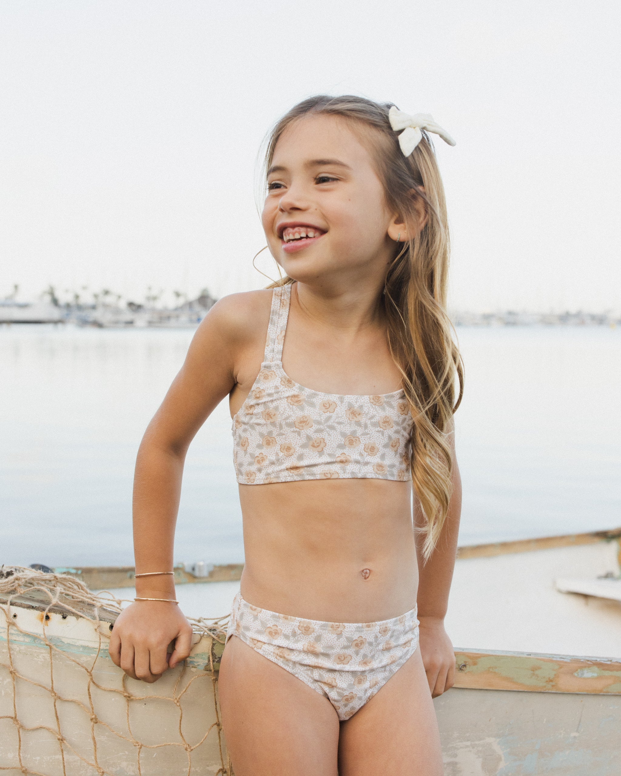 Rylee + Cru Crop Rashguard Set - Yellow Floral